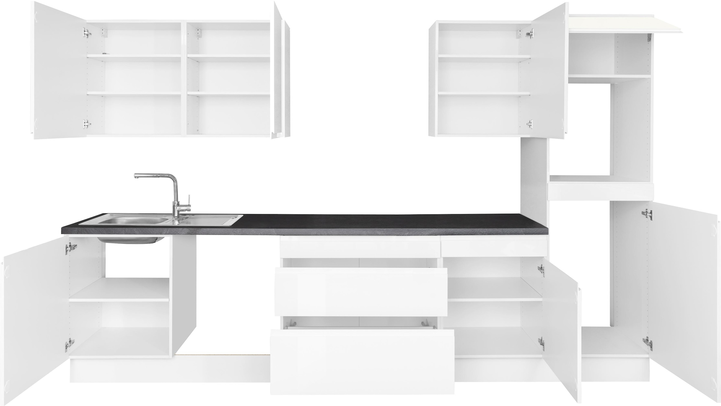 KOCHSTATION Küchenzeile »KS-Avio« 38 mm starke Arbeitsplatte und Hochglanz-Fronten,  Breite 330 cm