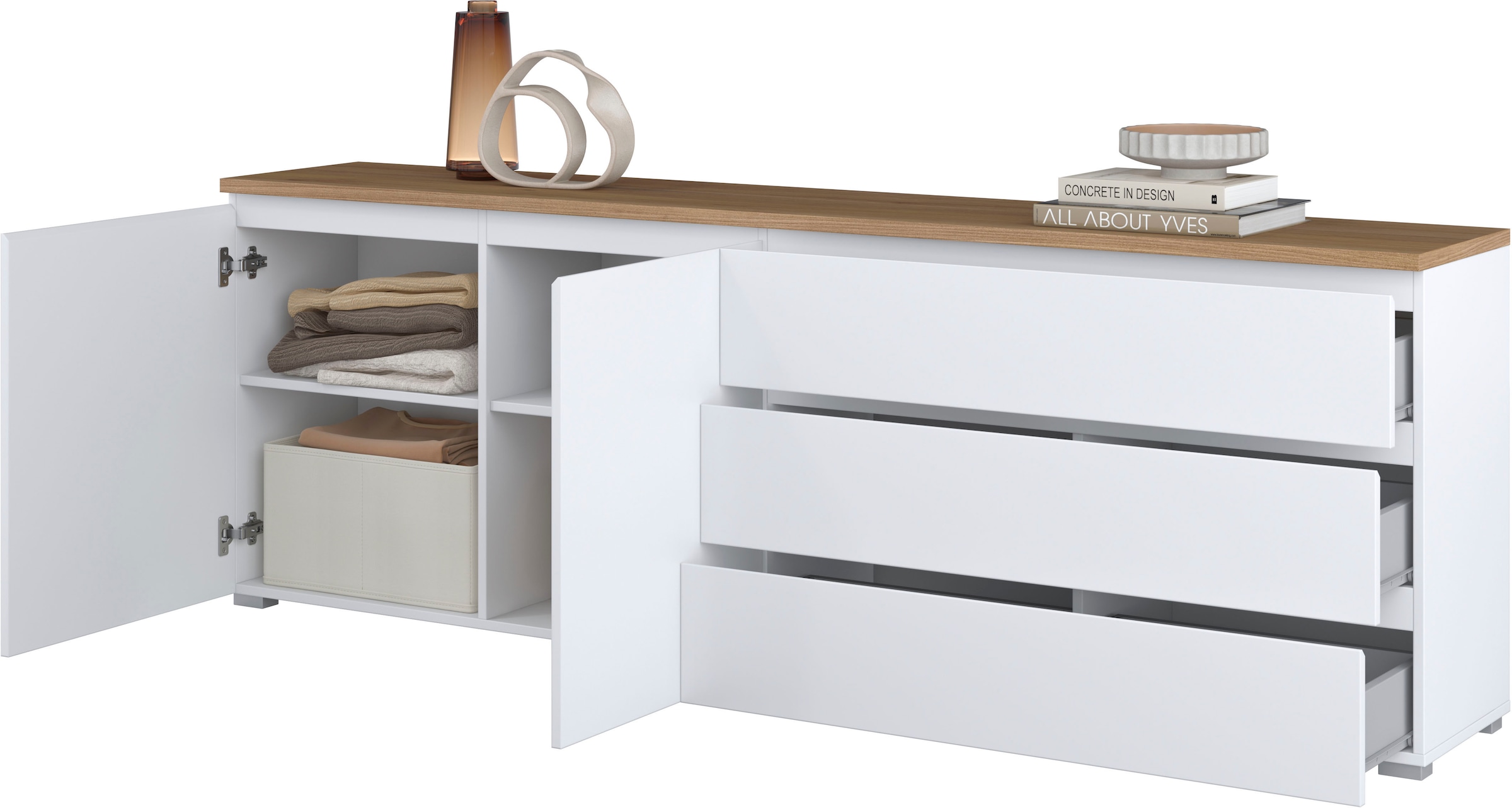 INOSIGN Sideboard »Modo, Breite 200 cm, moderne grifflose Kommode 2Türen/3 SK« Schubladenkommode mit viel Stauraum, Einlegeböden verstellbar