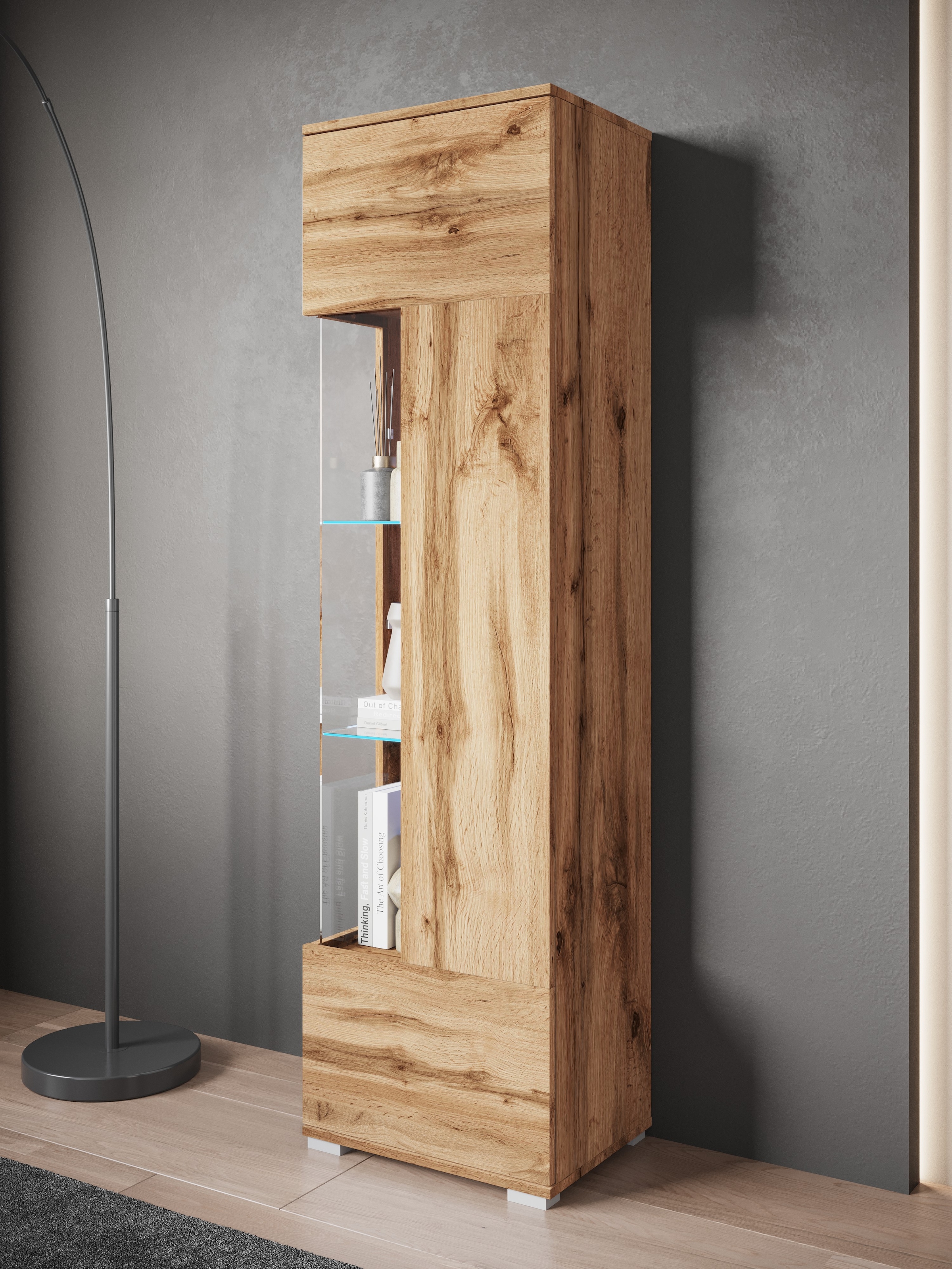 GOODproduct Vitrine »Kenia, stehend und hängend, Türanschlag wechselbar« 1 Stk. tlg. Vitrineschrank mit Glastüren 160 cm Höhe