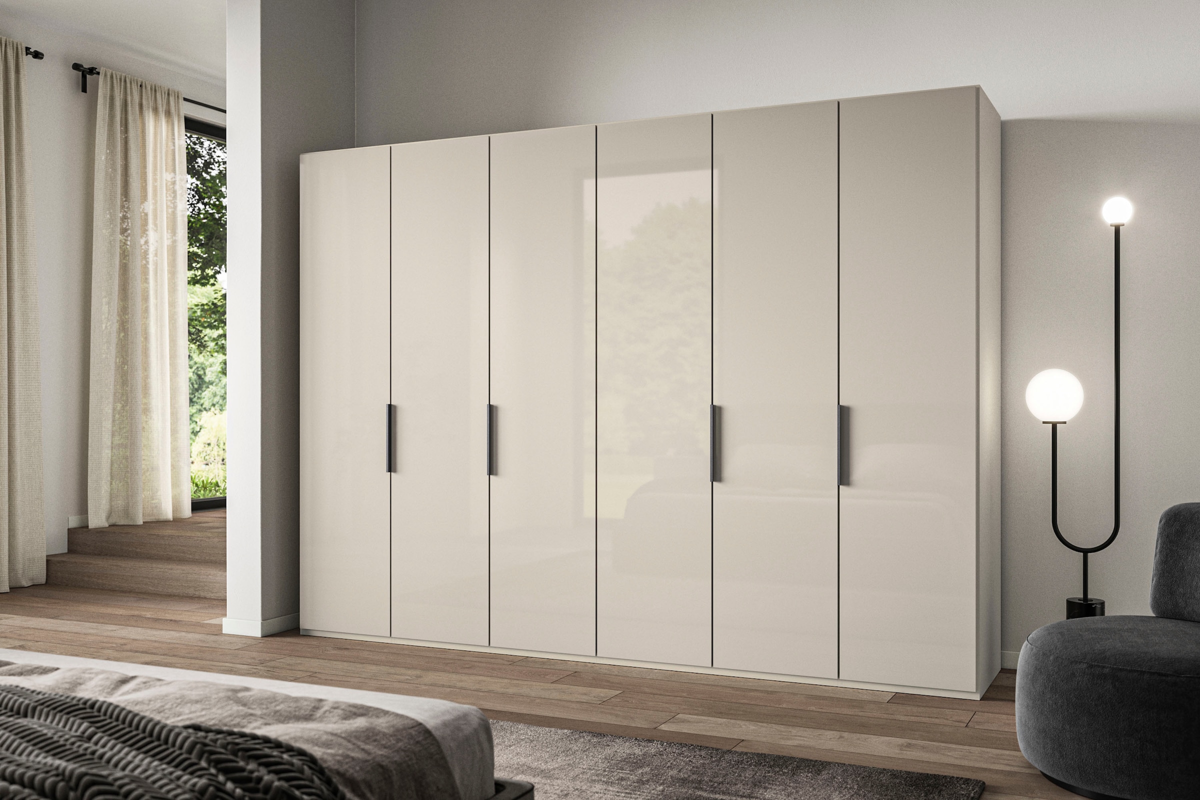 WIEMANN Armoire à portes pliantes »Ohio, Kleiderschrank, Schrank, Garderobe, mit Glasfront, 300 cm« inklusive Einlegeböden & Kleiderstangen, 2 Höhen, MADE IN GERMANY,  inklusive Türdämpfung, hochwertige Glasfront