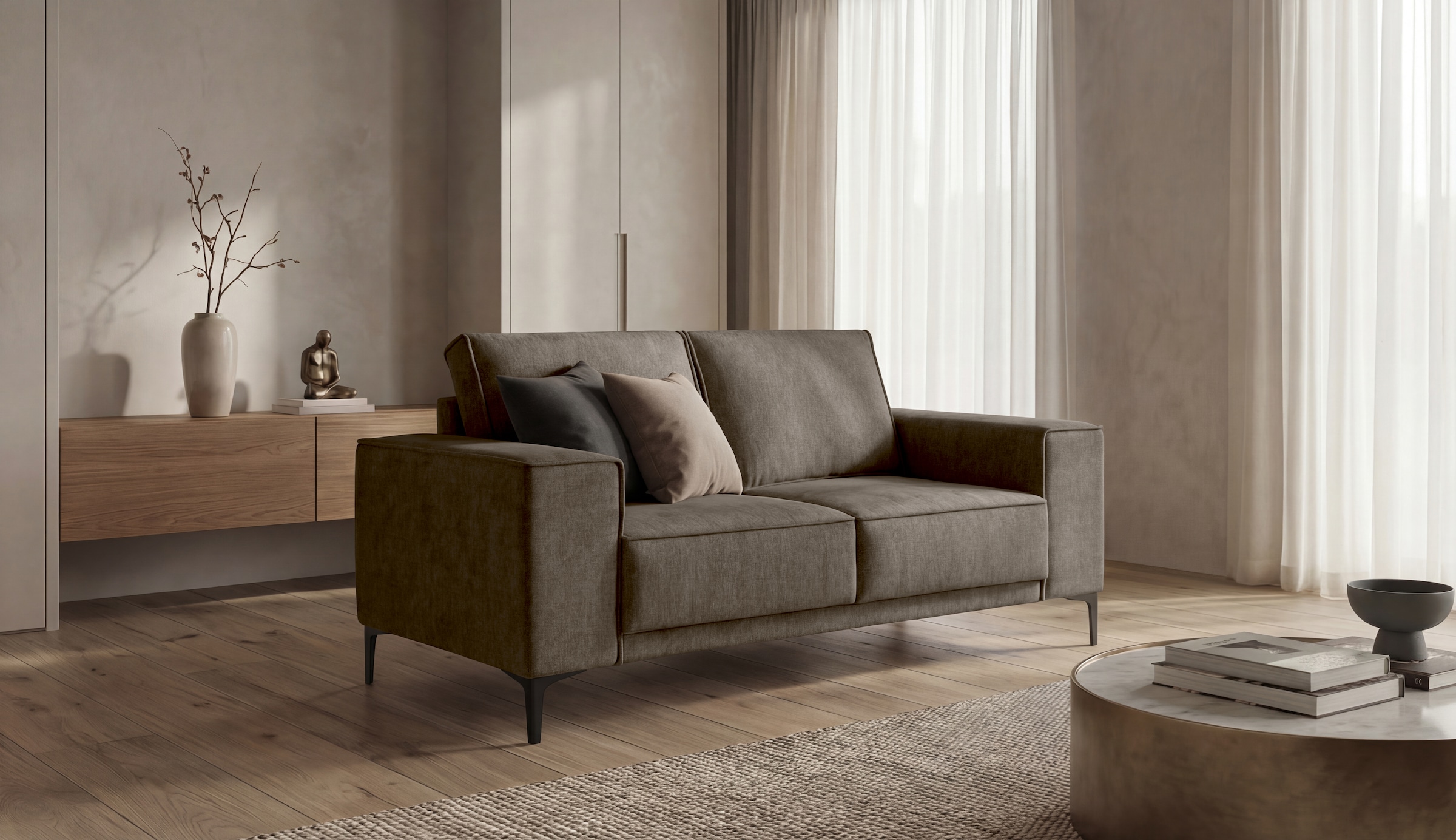 GOODproduct 2-places »OLAND Bouclé, Sofa, B: 164 cm, Skandi-Design« 164 cm, suspension à vagues, design scandinave, pieds en métal
