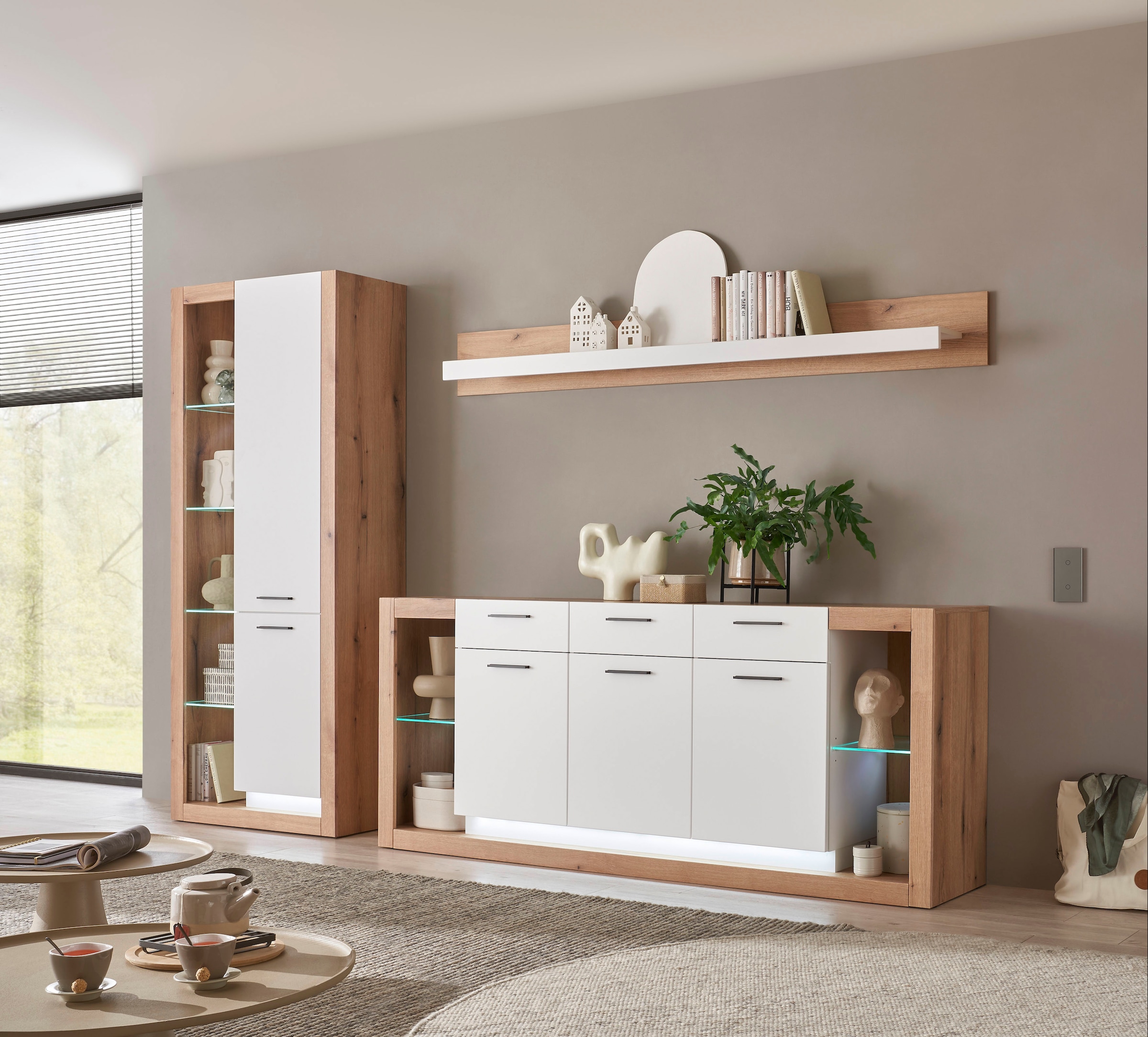 Home affaire Meuble mural »Brixen, moderne Anbauwand, Wohnzimmer-Set, Eiche Evoke Dekor mit Weiss« Set, 3 cuis tlg.