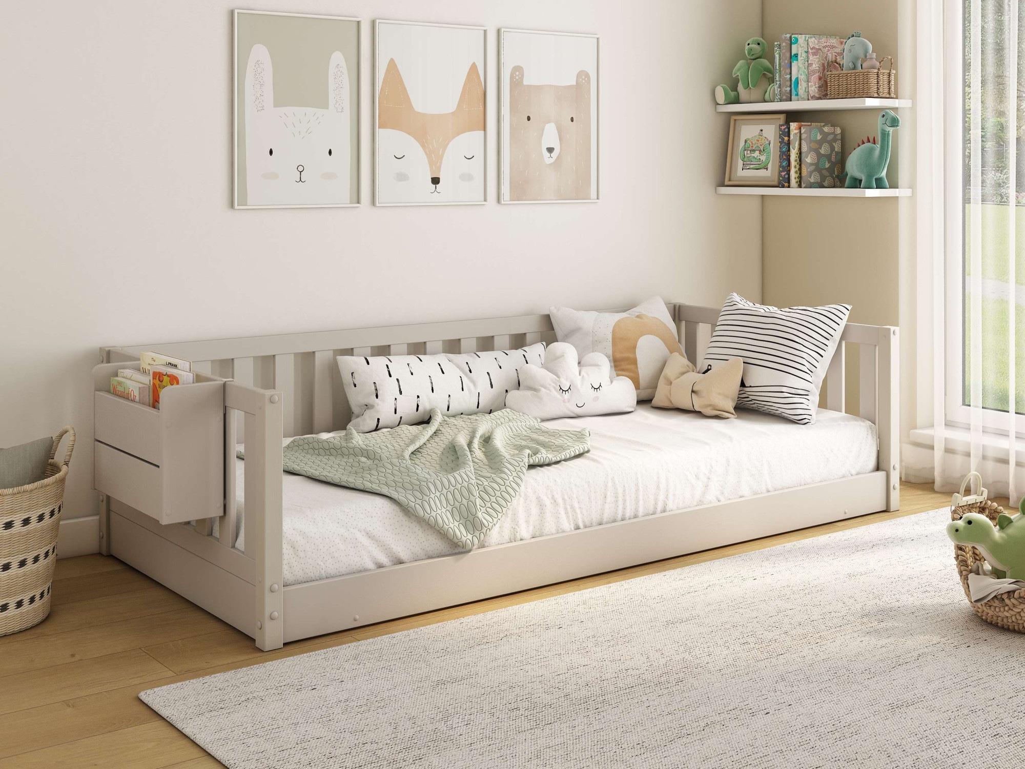 GOODproduct Lit d'enfant »Avelin« Pin massif, certifié FSC®, en couleur tendance cachemire beige