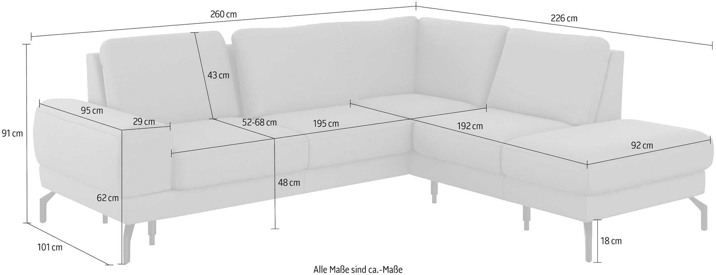 sit&more Ecksofa »Cinturo L-Form« inklusive Sitztiefenverstellung und Federkern, Sitzhöhe 48 cm