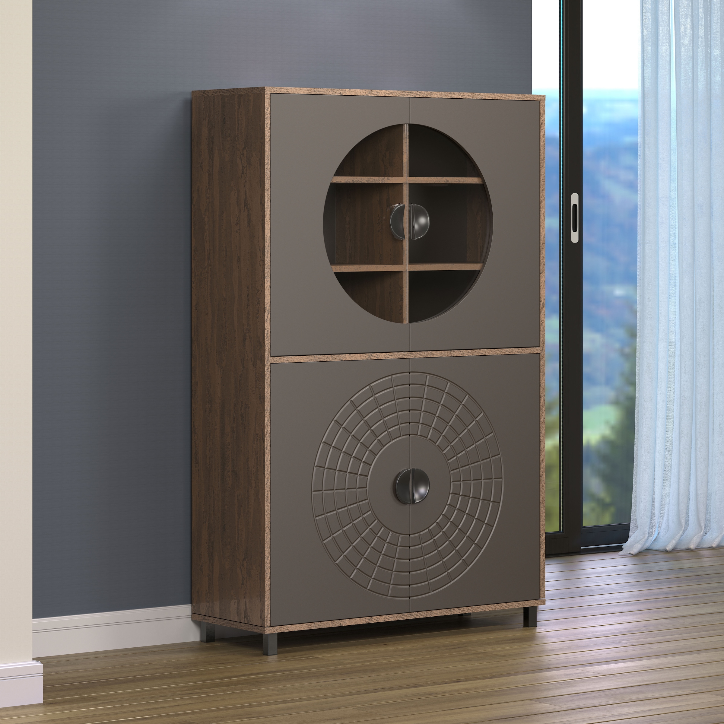 INOSIGN Hochkommode »Fusion« 1 Stk. tlg. Vitrine mit besonderem Kreismuster - Hochzeitsschrank in Vintageoptik