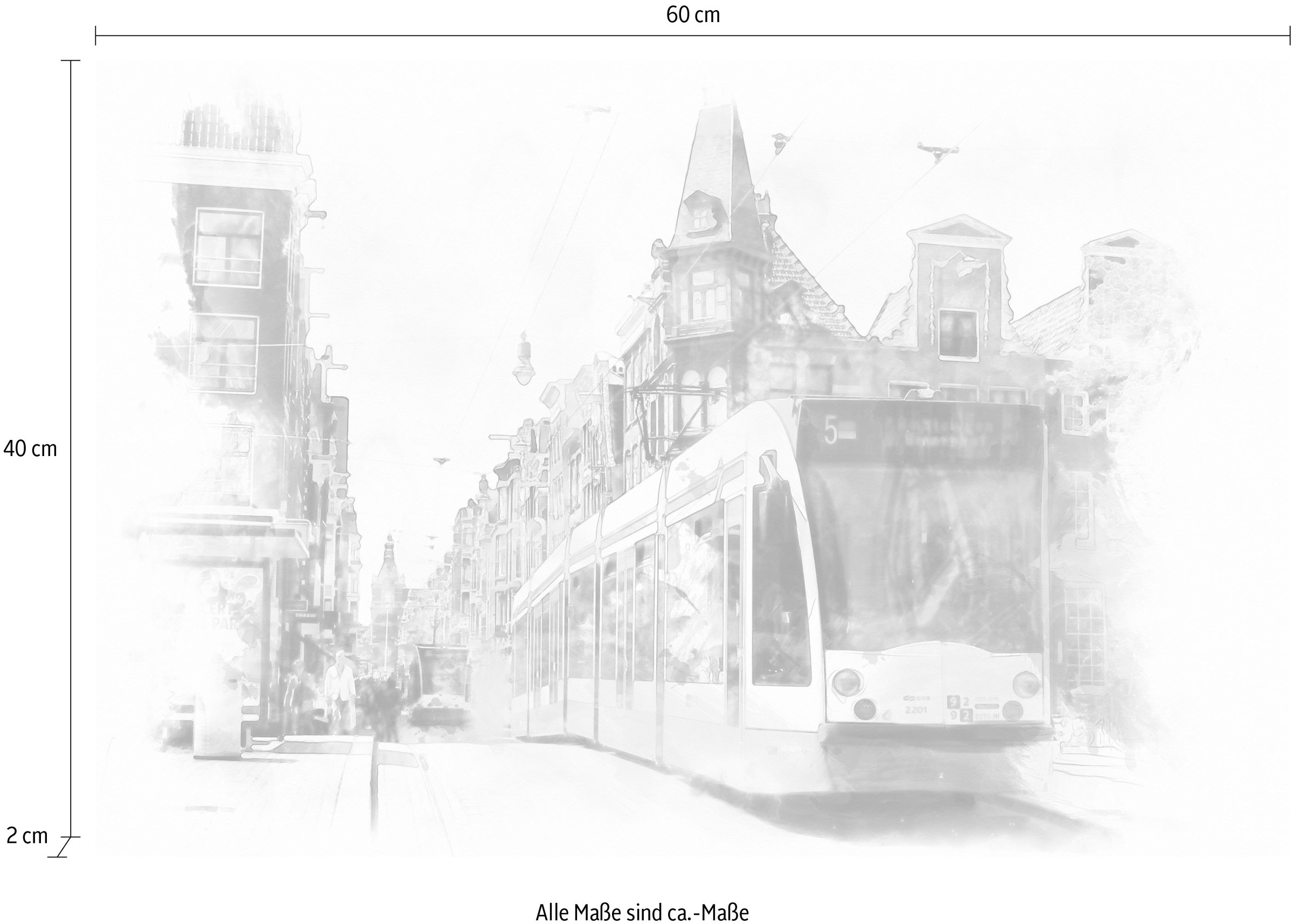 queence Leinwandbild »Strassenbahn« Städte | Zugbilder | Züge Premium-Leinwandstoff, Handarbeit aus Deutschland