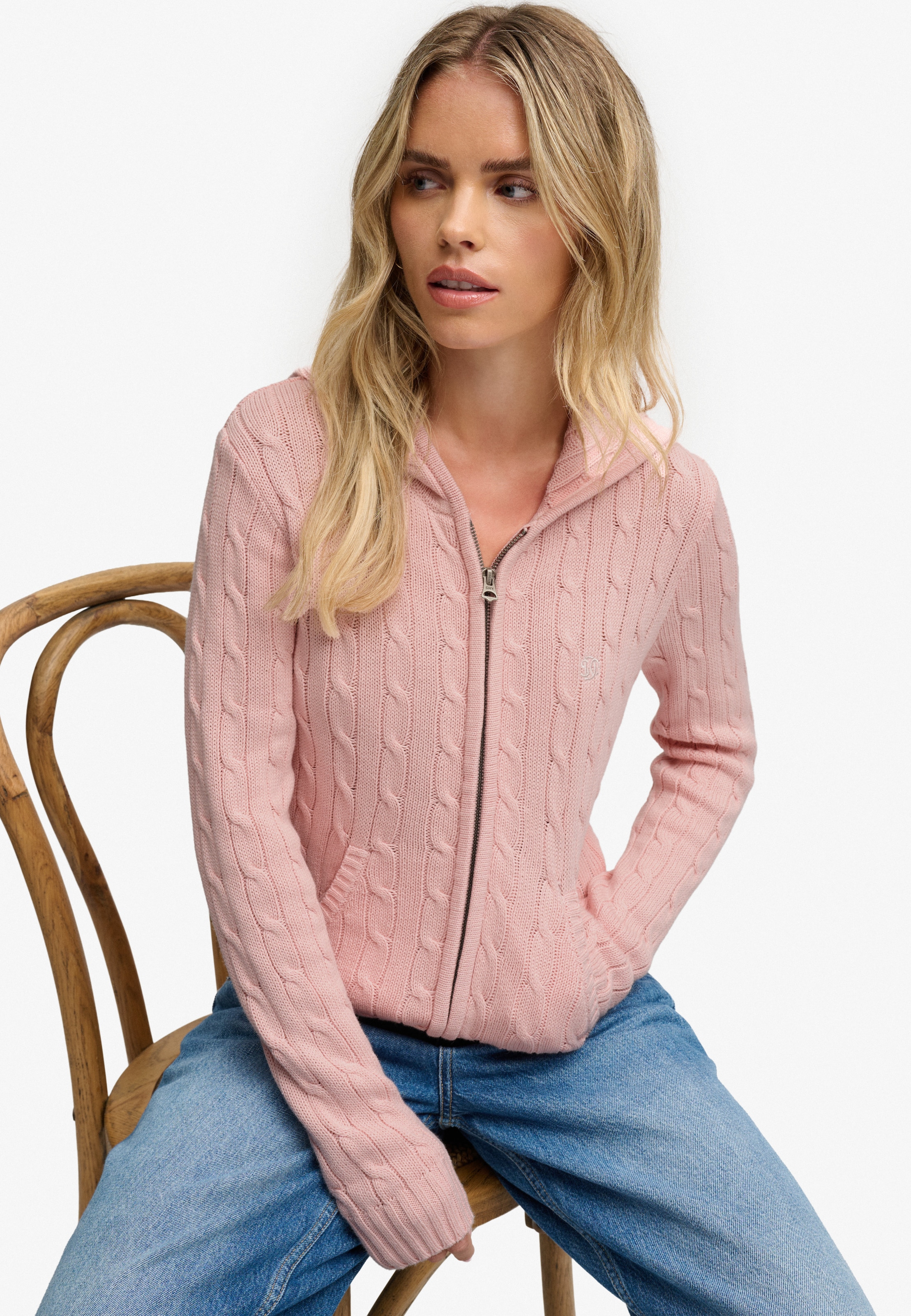 Superdry Kapuzenstrickjacke »COTTON CABLE HOODIE« Baumwolle