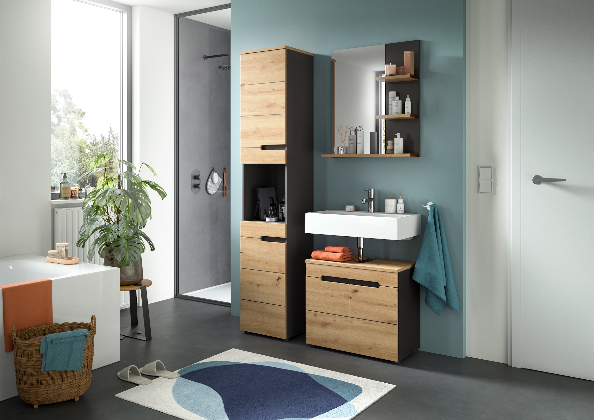 INOSIGN Badspiegel »REHAT, Breite 63 cm, mit 3 Ablageböden, hochwertiges Spiegelglas« Badmöbel, Spiegel, Wandspiegel, Bad, Badezimmer