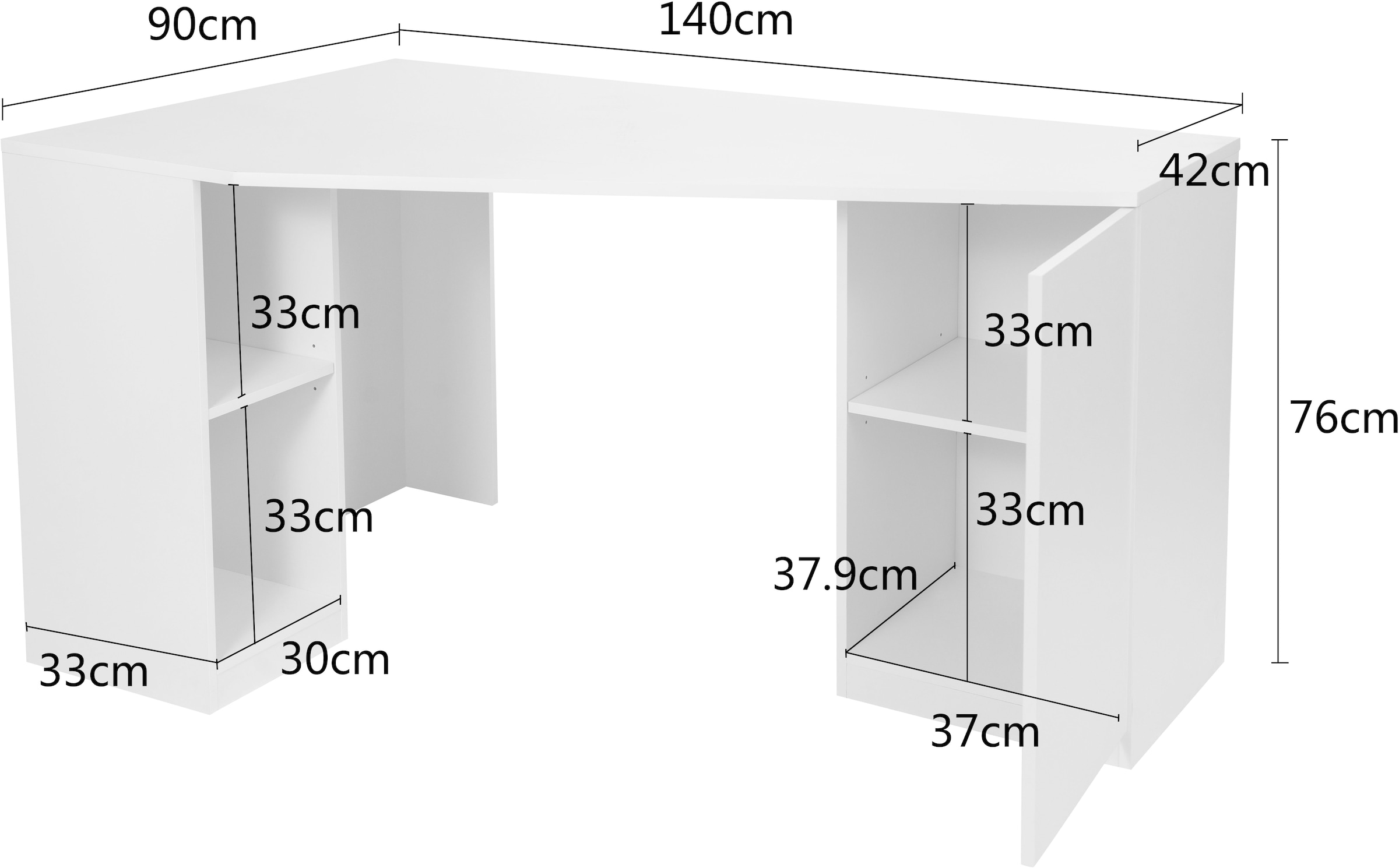 GOODproduct Bureau d'angle »AVRIL« viel Stauraum, Push-to-Open, Breite: 90 cm