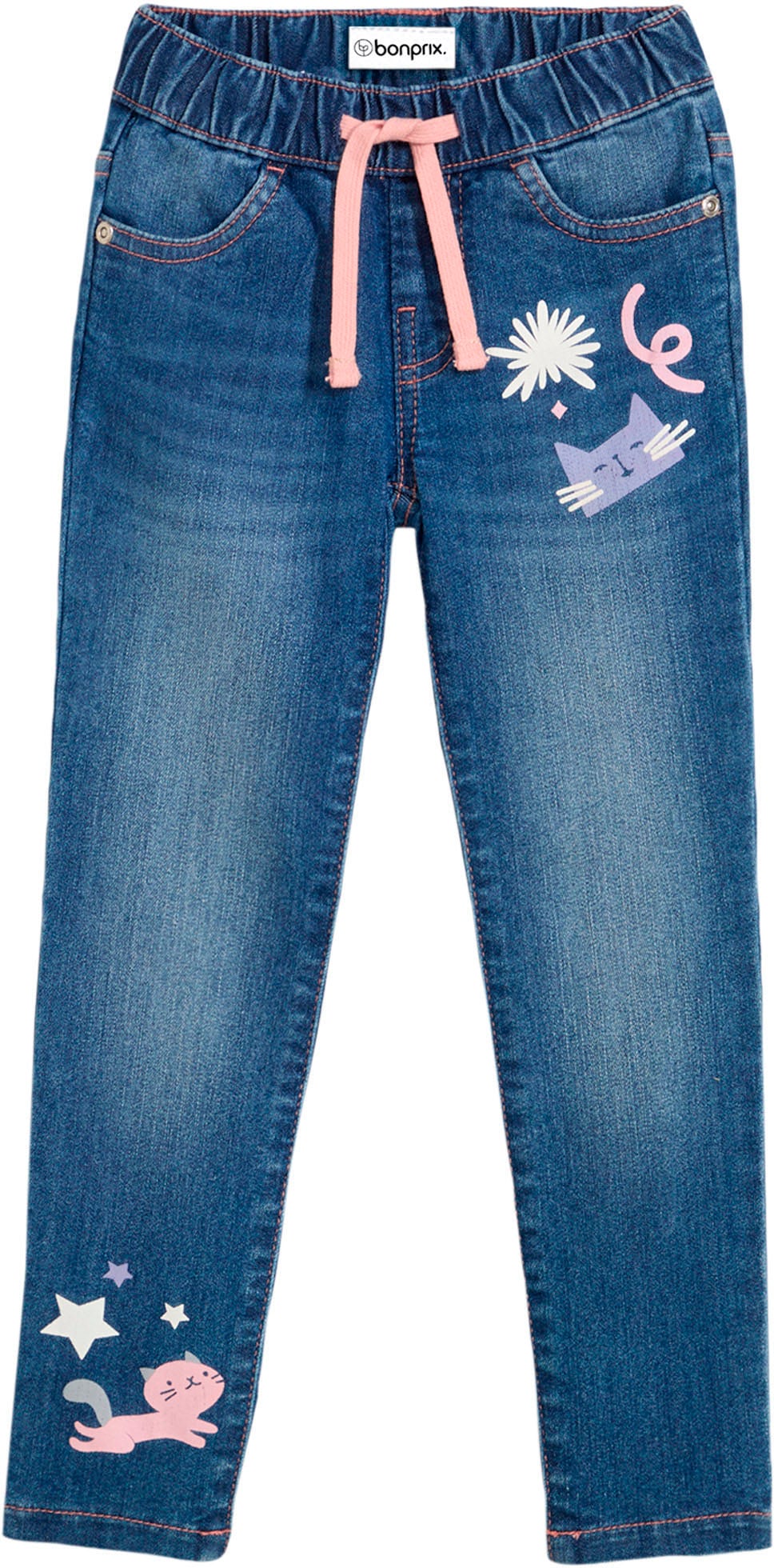 bonprix Jeans droit »Straight-Jeans Mid Waist« Straight-Schnitt, Regular Fit, Mid Waist, mit Druck