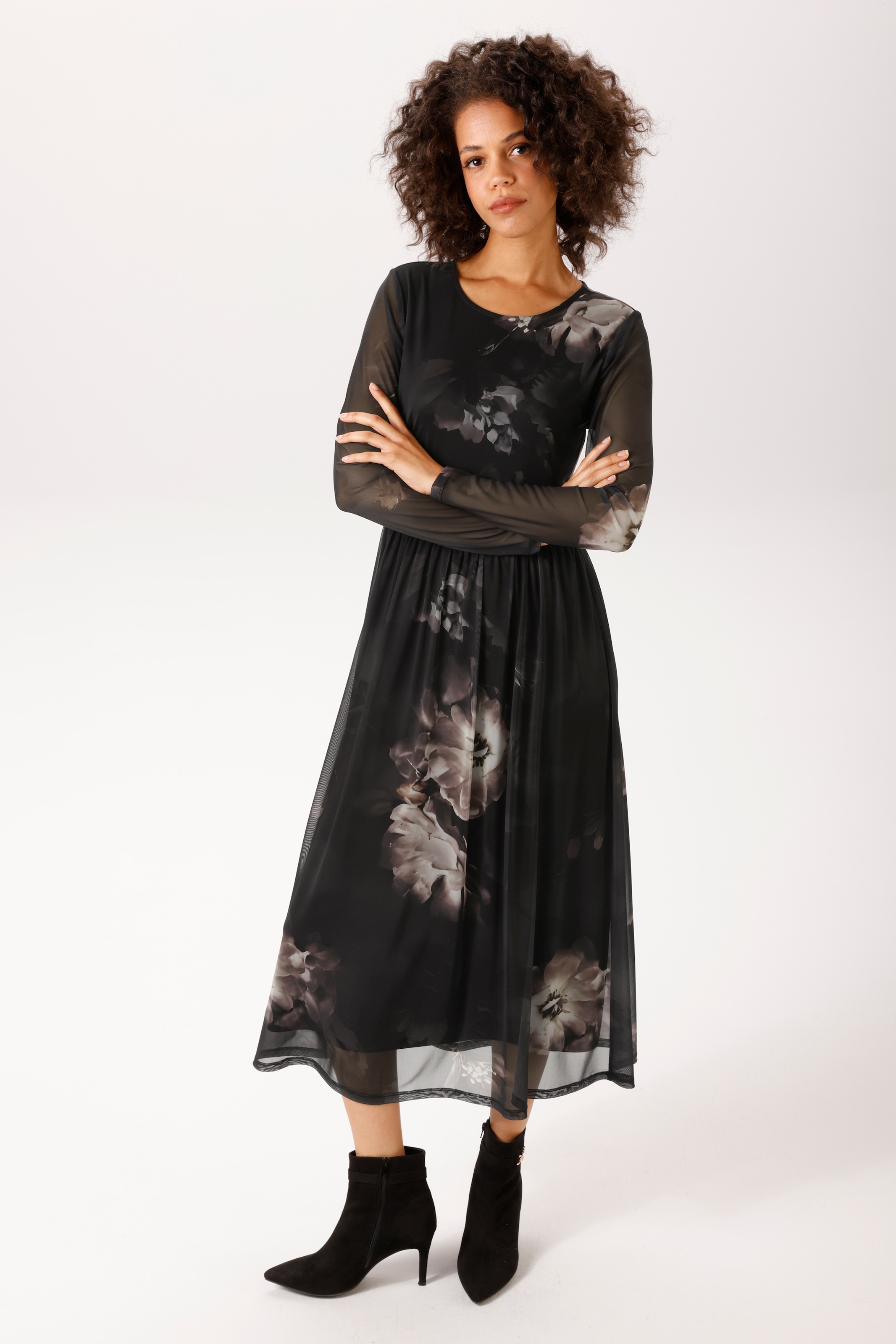 Aniston CASUAL Midikleid mit grossflächigen Batik-Blüten bedruckt - NEUE KOLLEKTION