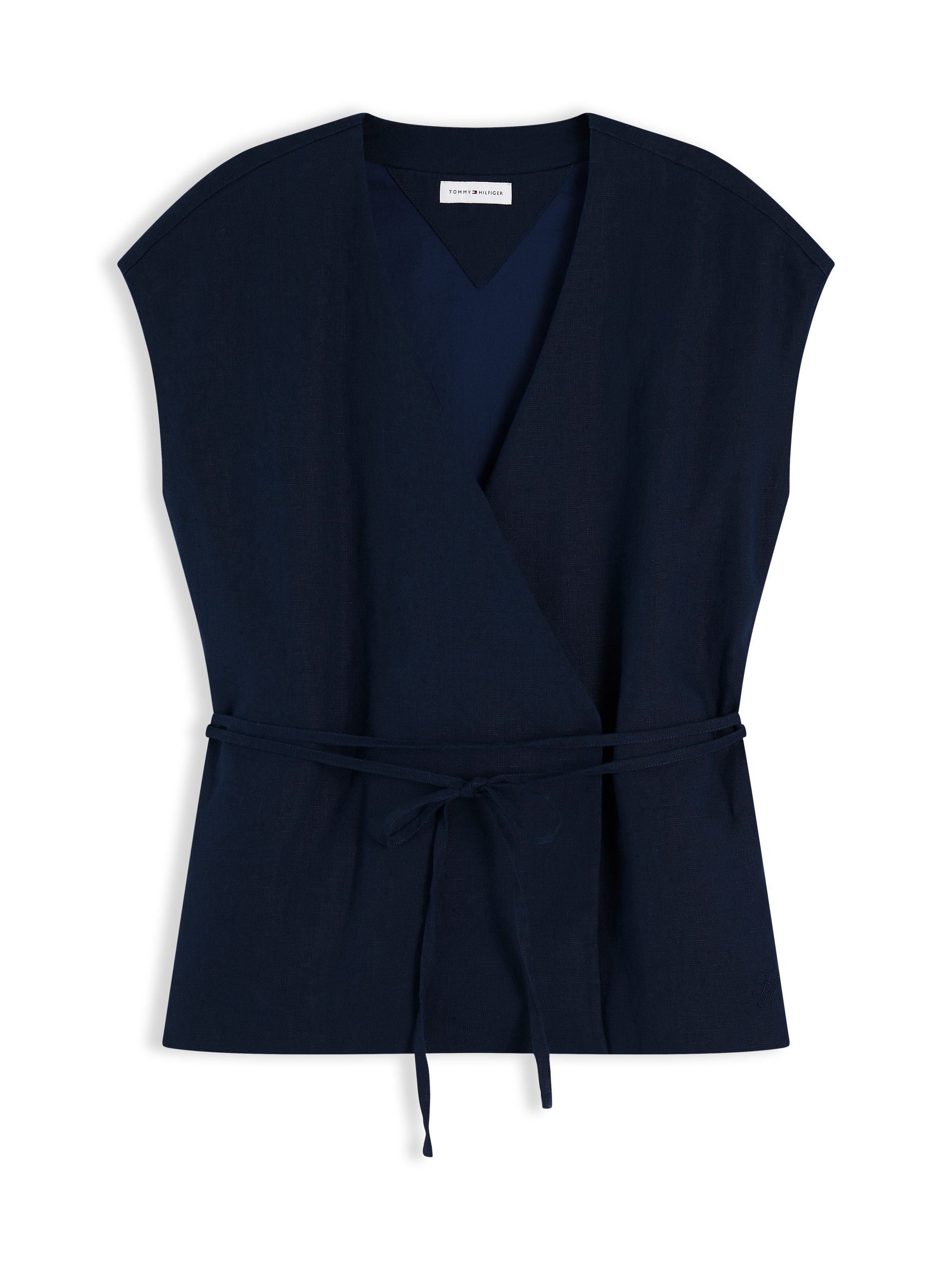 Tommy Hilfiger Chemisier cache-cœur »ESS LINEN WRAP TIE NS VEST« Materialmix, Bindeband