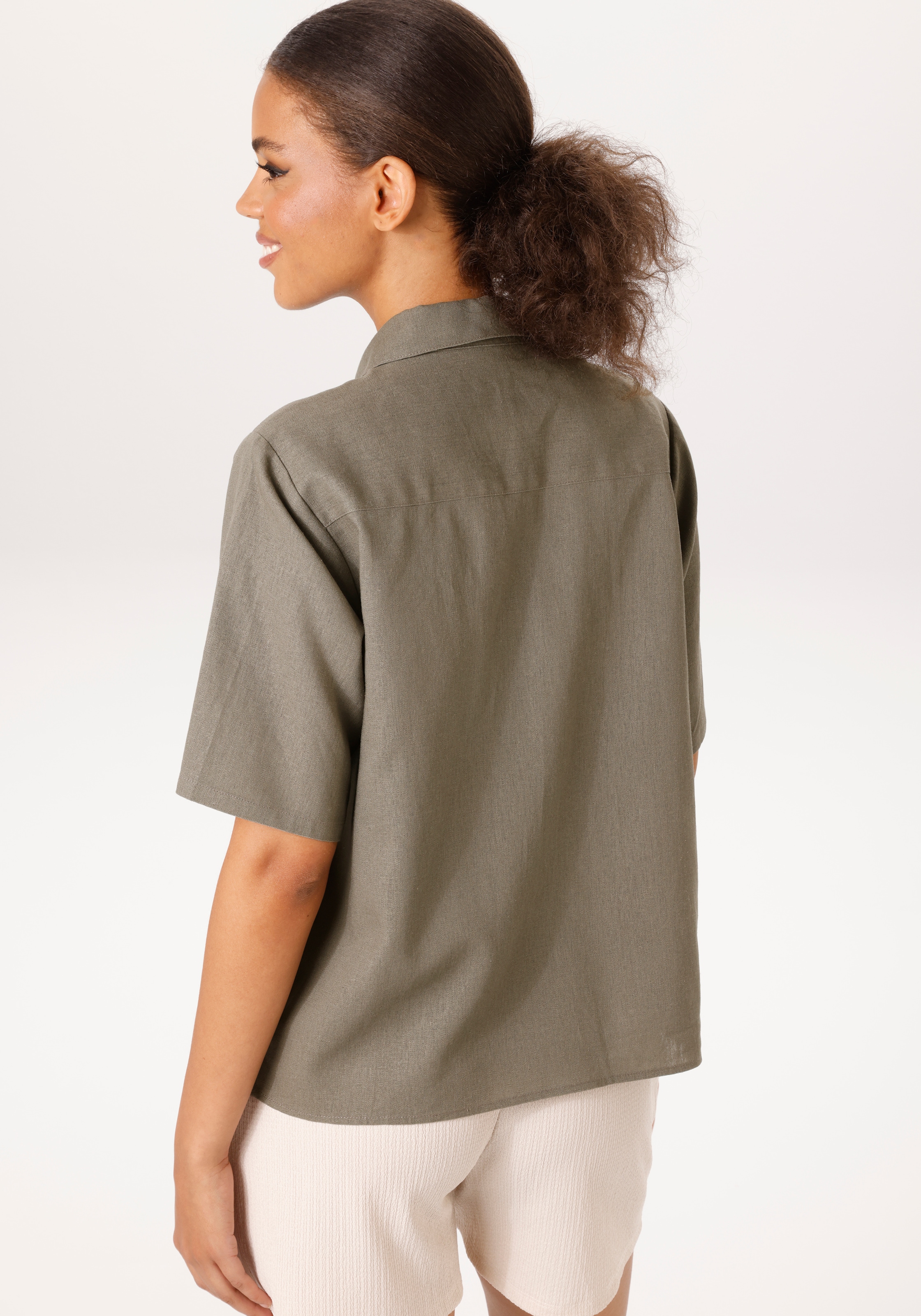 Aniston CASUAL Kurzarmbluse mit Leinen - NEUE KOLLEKTION