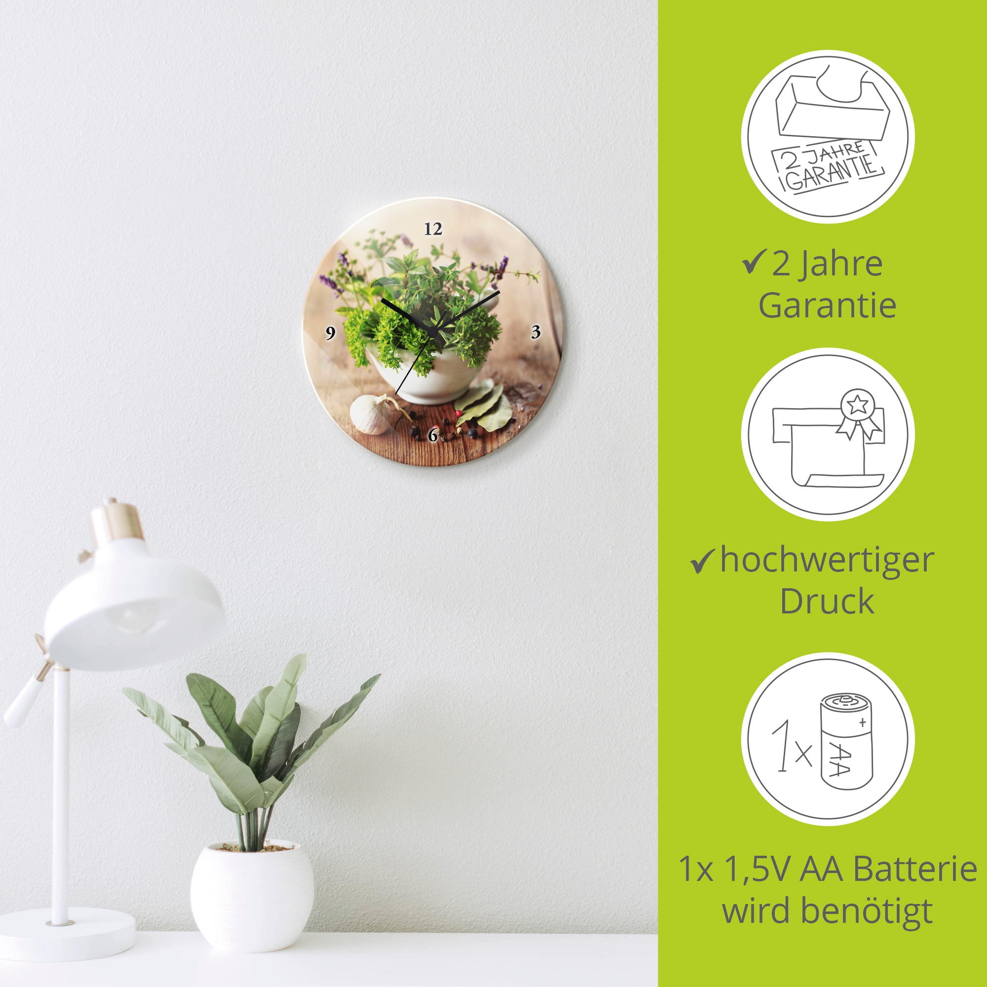 Artland Wanduhr »Verschiedene Kräuter - Küche« wahlweise mit  Quarz- oder Funkuhrwerk, lautlos ohne Tickgeräusche