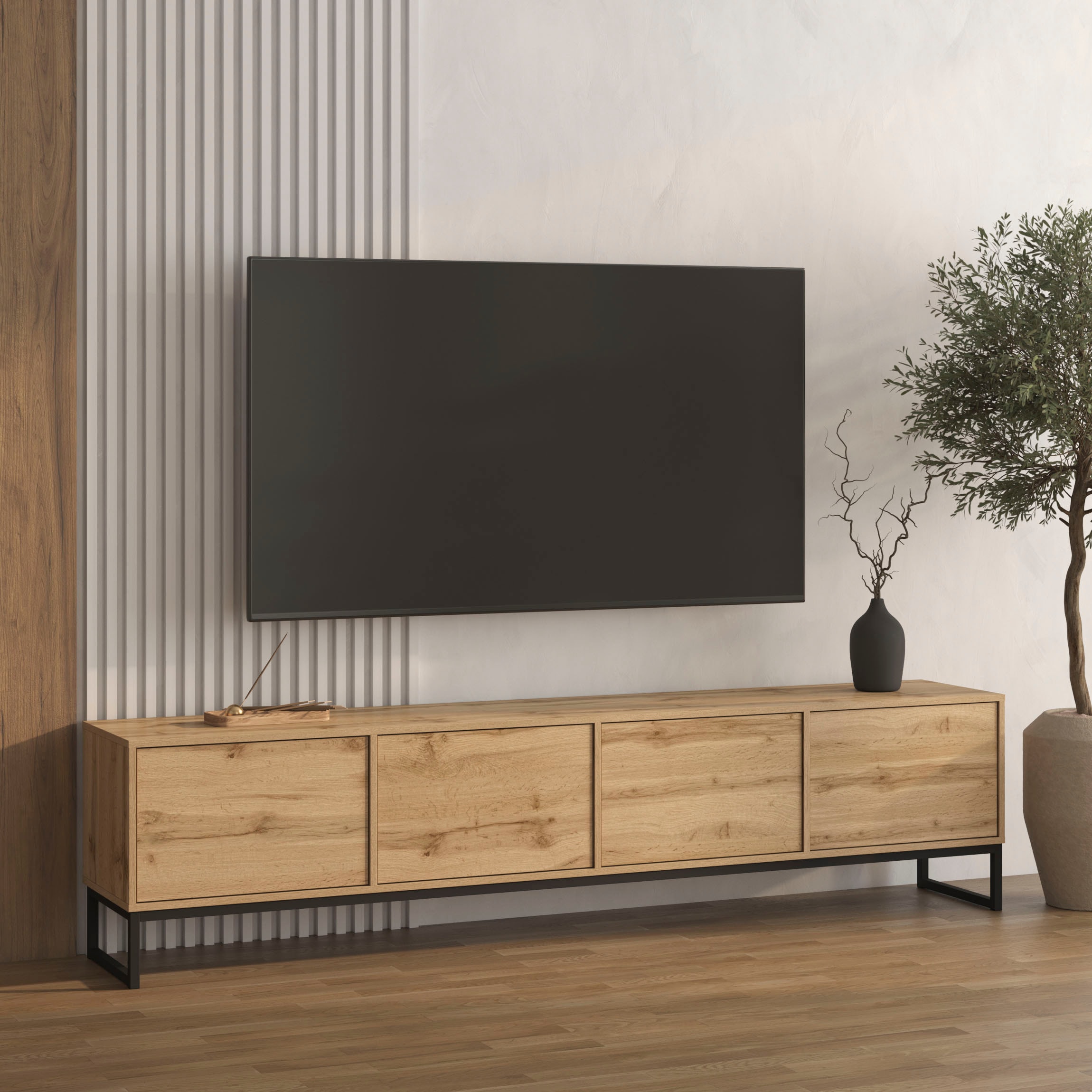GOODproduct Lowboard »Loft, Breite 208,5 cm, TV-Board mit 4 Klappen, Metallkufen« TV-Kommode mit viel Stauraum, push-to-open-Funktion