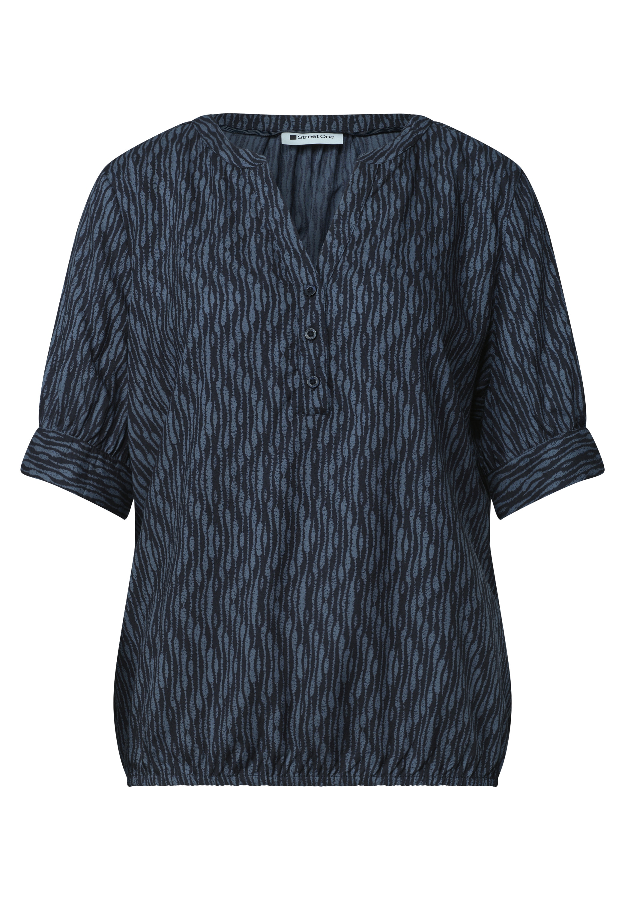 STREET ONE Blouse à manches courtes blouse d'été courte avec imprimé intégral et encolure fendue