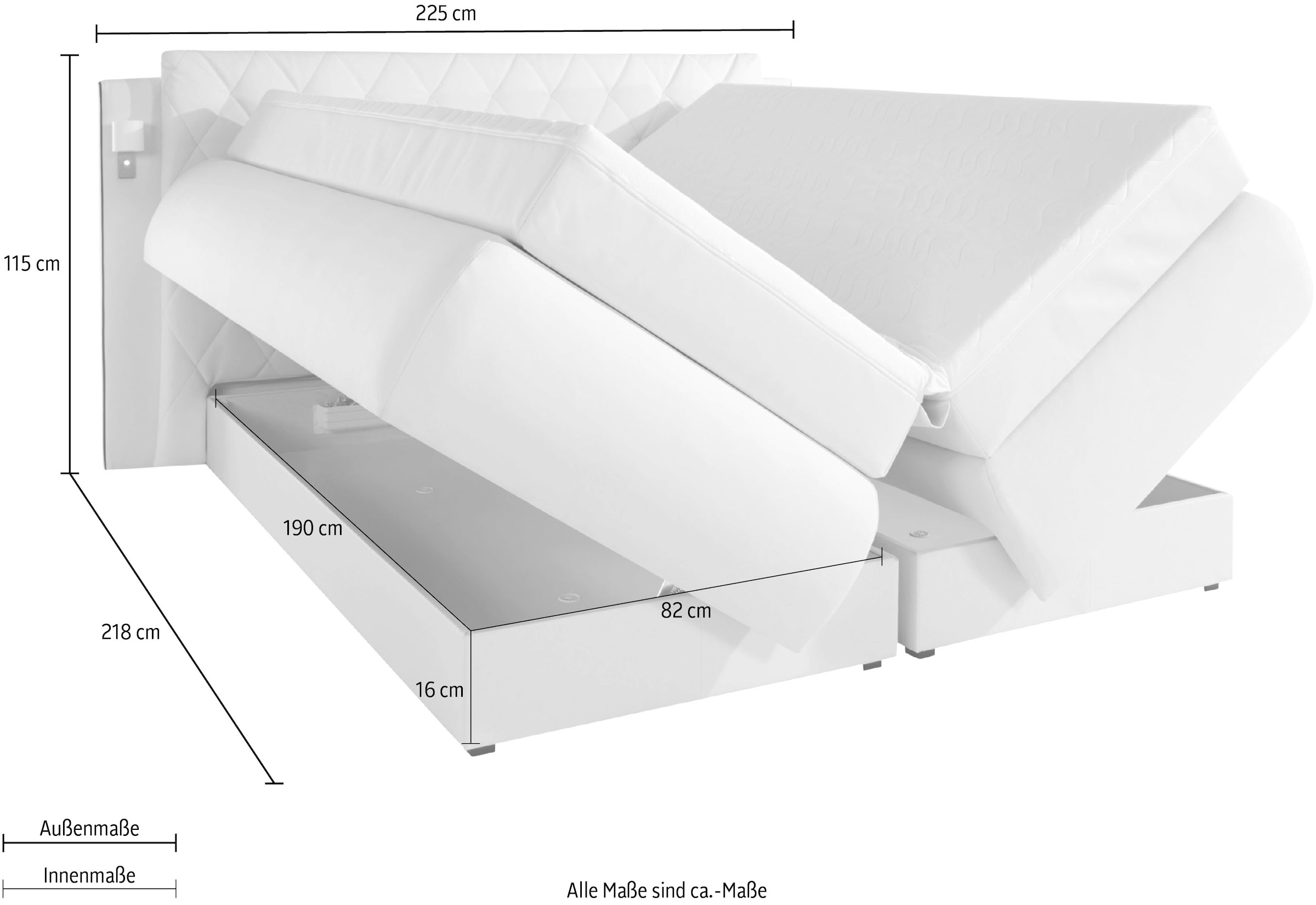 COLLECTION AB Lit boxspring inklusive Bettkasten, LED-Beleuchtung und Topper