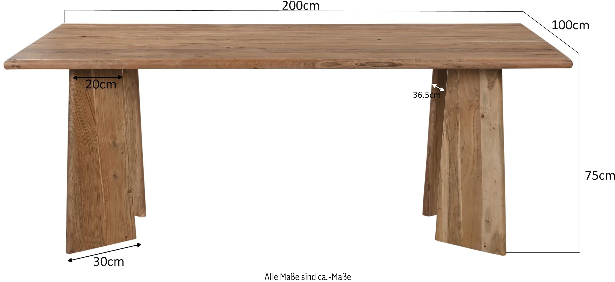 SIT Esstisch »Jakarta aus Akazie 200x100 cm mit asymmetrischem Holzgestell« 3 cm starke Akazienplatte mit abgerundeten Kanten