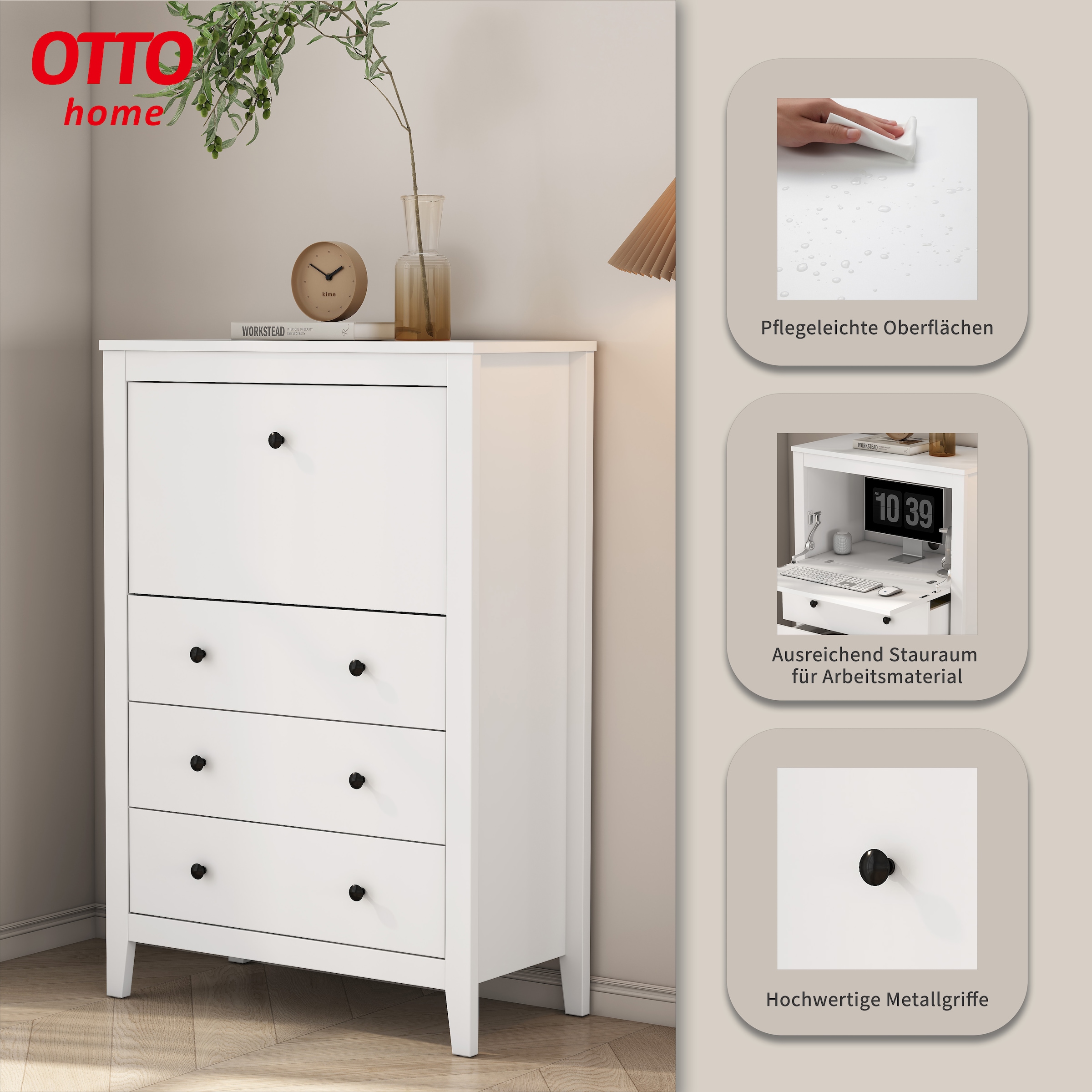 GOODproduct Secrétaire de style maison de campagne, (L/P/H) : 80/39,5/119,6 cm