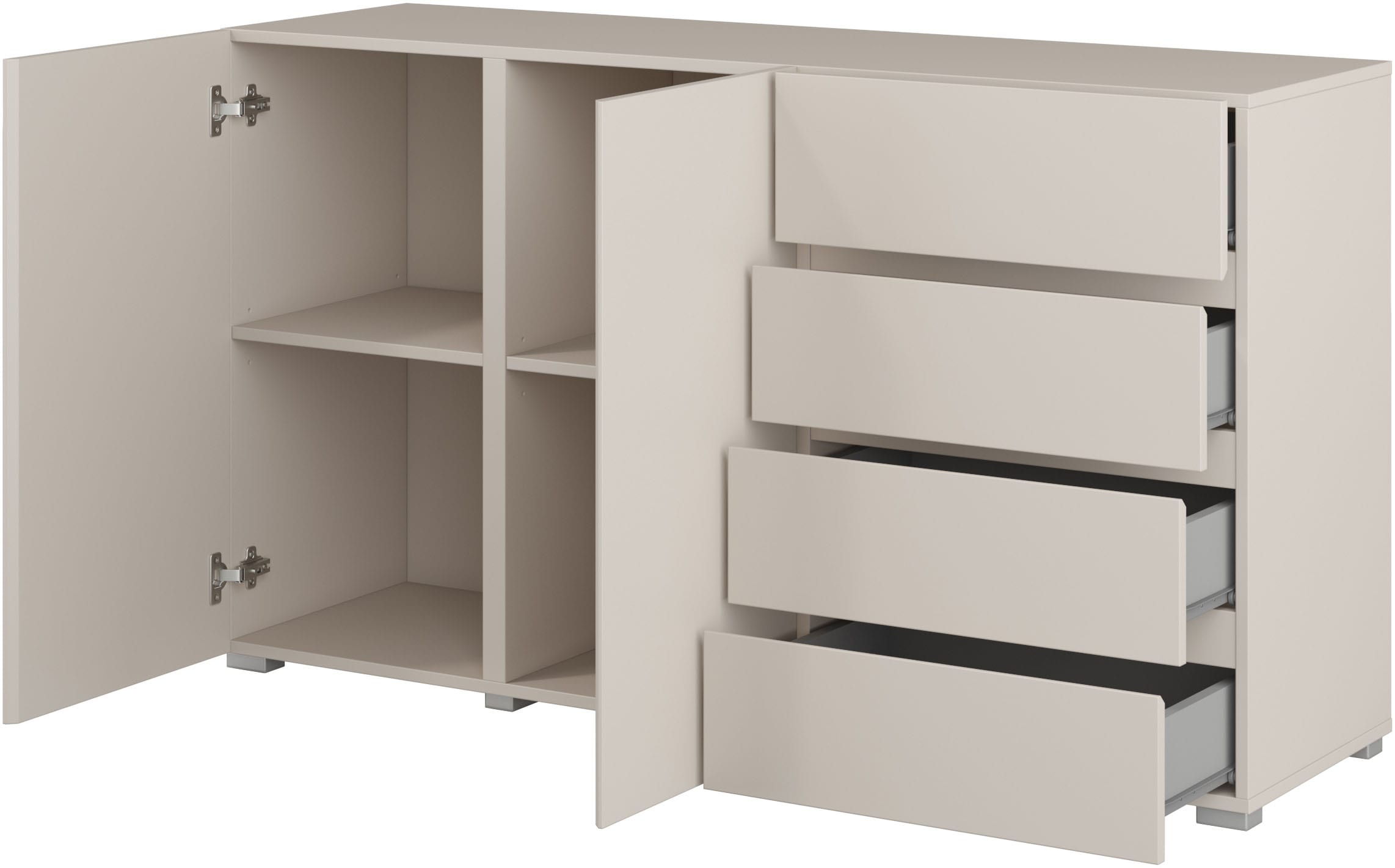 GOODproduct Sideboard »Metric,Breite 138 cm, grifflose Kommode 2 Türen/4 Schubkästen« Schubladenschrank mit viel Stauraum, Einlegeböden verstellbar