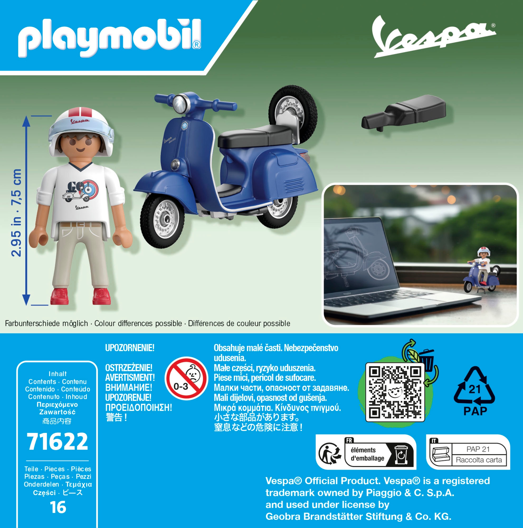 Playmobil® Jeu de construction »1969 Vespa 150 Sprint Veloce, Blau (71622), Vespa« fabriqué en Europe