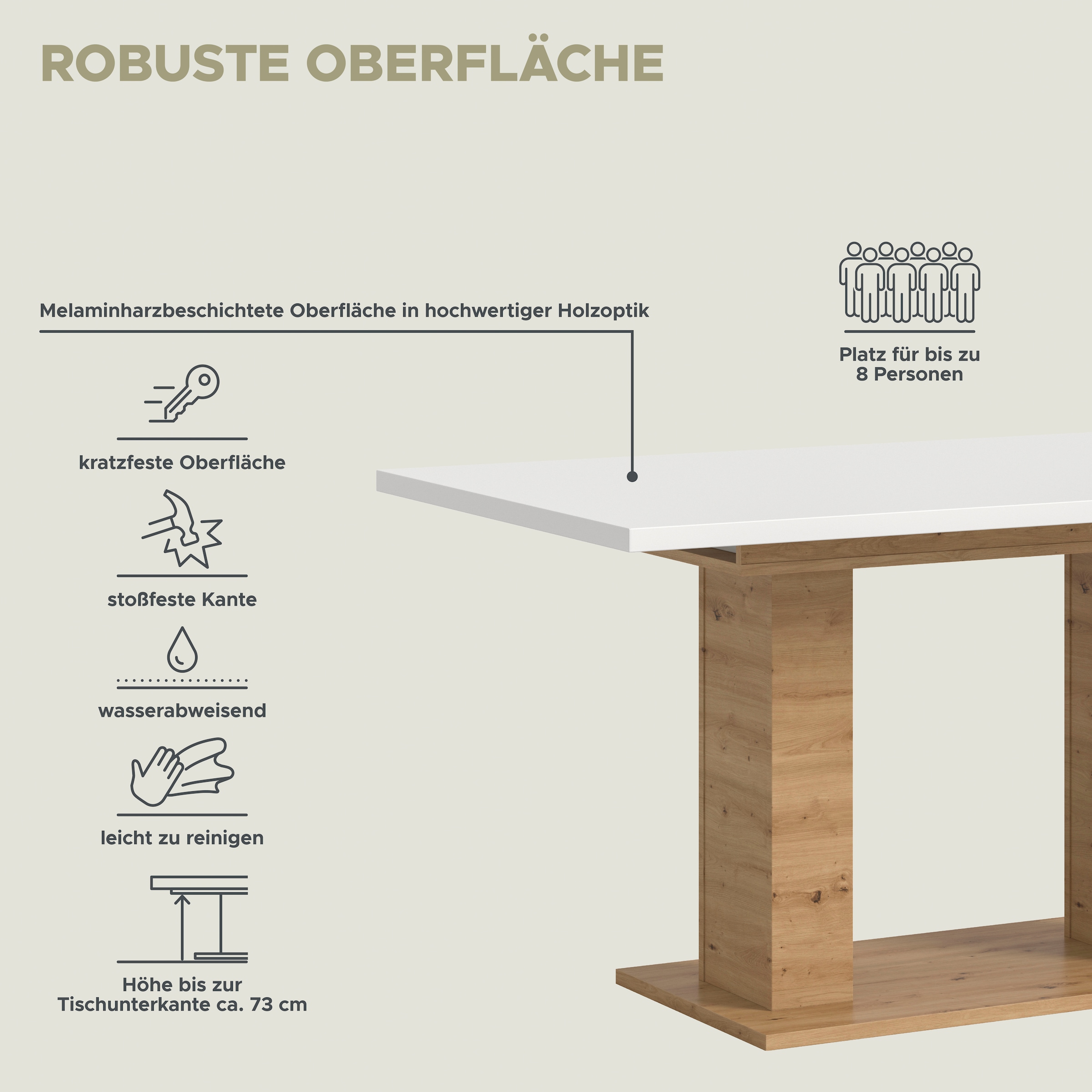 Home affaire Esstisch »Motus, ausziehbar 150 -190 cm, inklusive 40 cm Einlegeplatte« Set, 1 Stk. tlg. Doppelsäulengestell mit Bodenplatte, Tisch, Esstisch, Küche