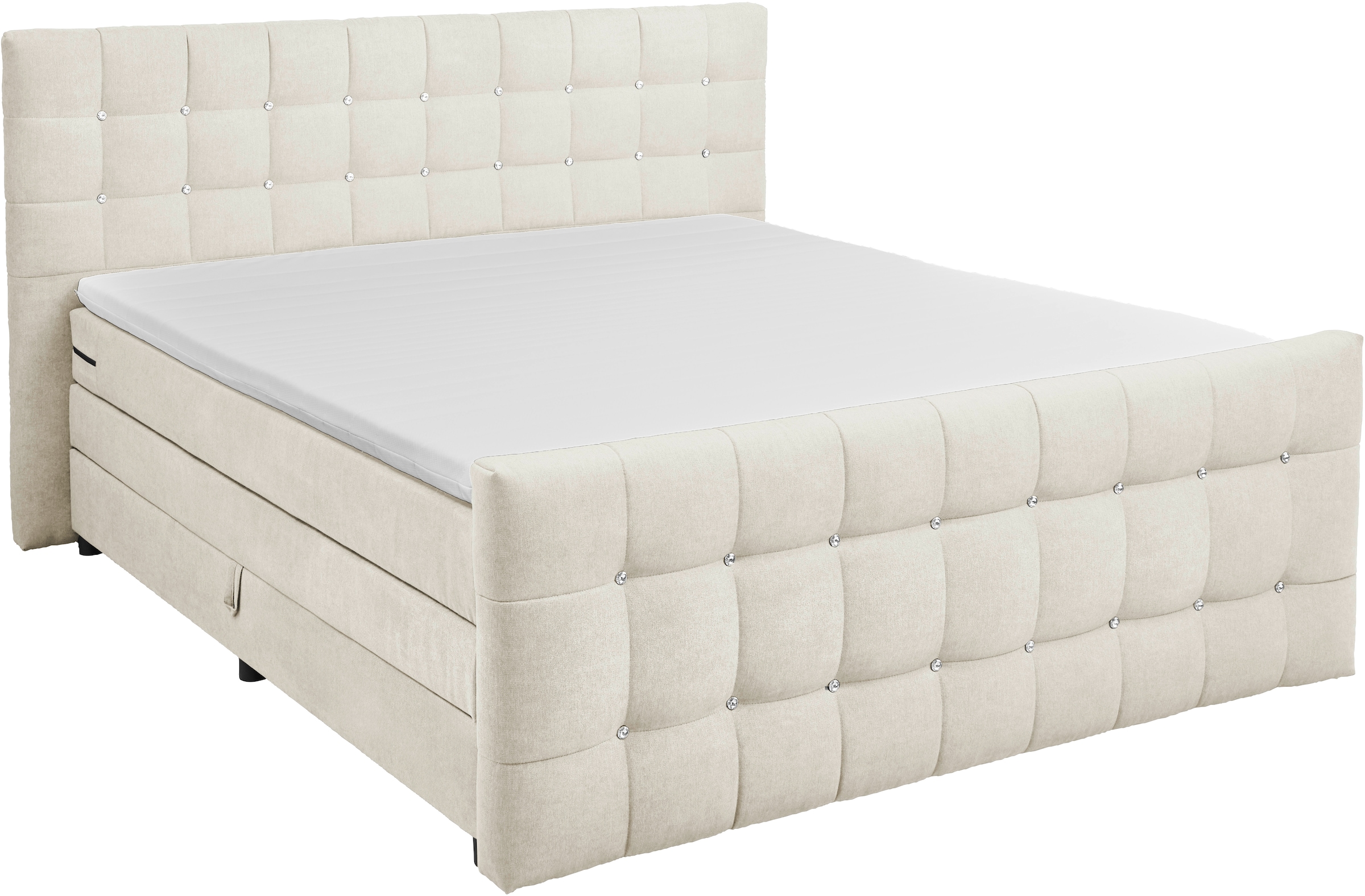 ED EXCITING DESIGN Lit boxspring »Loberie« avec strass sur la tête et le pied, coffre de lit inclus