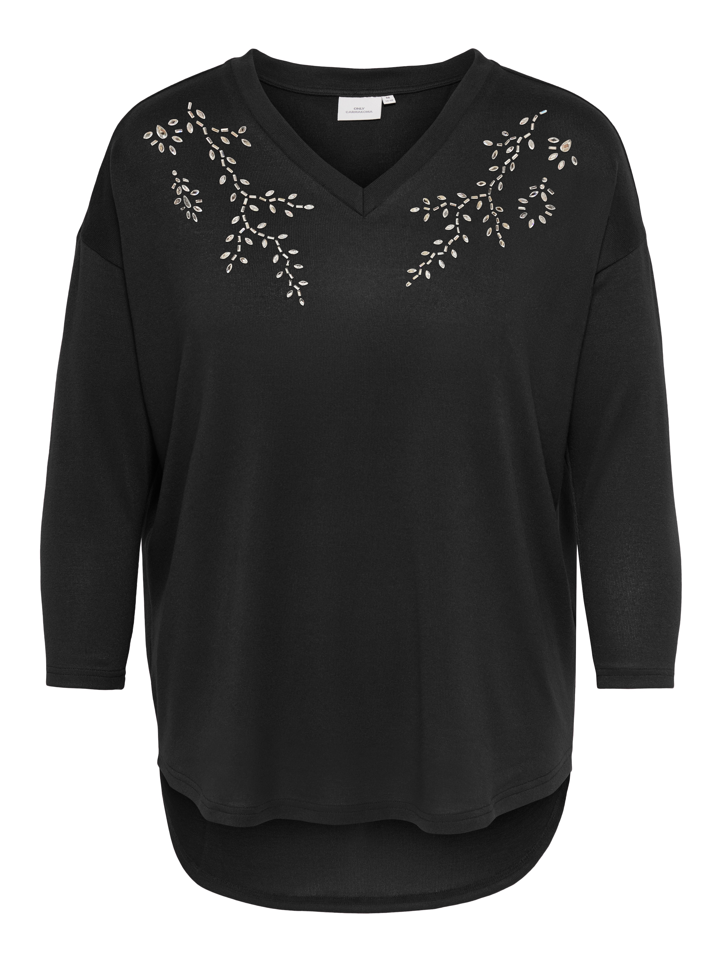 ONLY CARMAKOMA T-shirt en V »CARALBA L/S V-NECK DECO TOP JRS BF« fibre synthétique, coupe régulière
