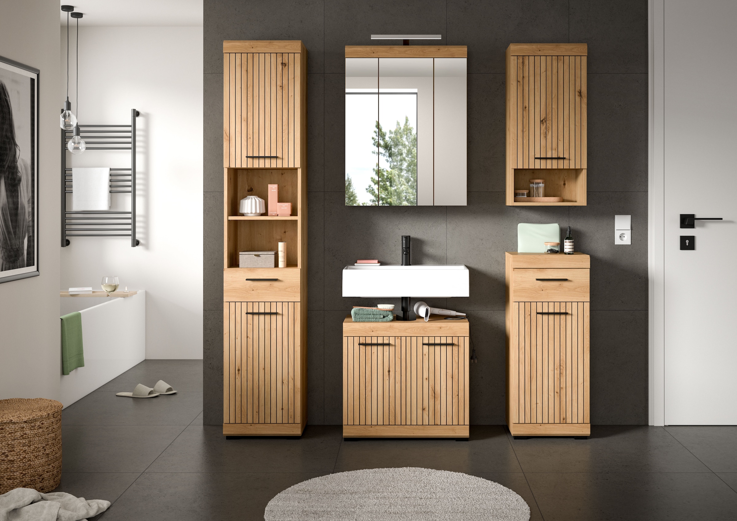 welltime Badmöbel-Set »SIENA, 5 teilig, inklusive LED Beleuchtung, bestehend aus:« Set, TOPSELLER!, 5 Stk. tlg.