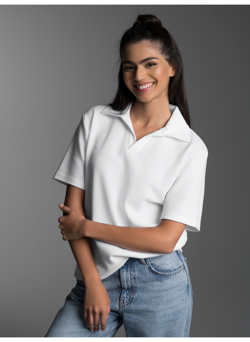 Trigema Poloshirt »TRIGEMA Oversized Poloshirt ohne Knopfleiste in Waffeloptik« 1 Stk.