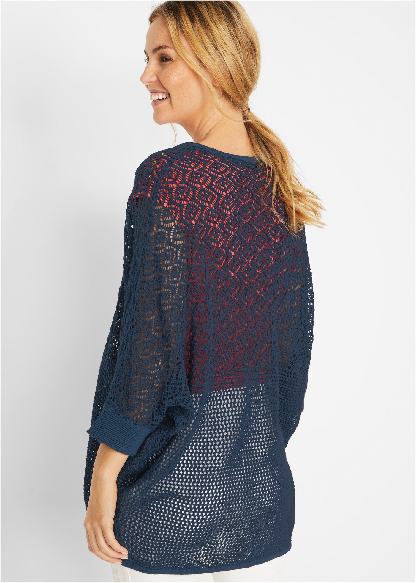 bonprix Longstrickjacke bequeme Passform, mit Lochmuster, casual Stil