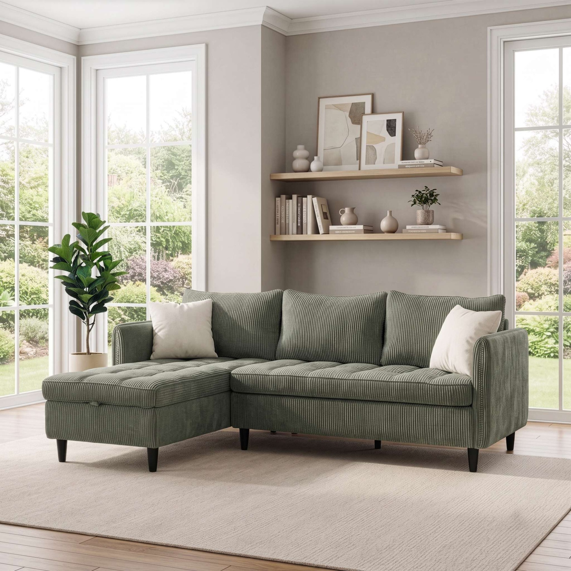 Dorel Home Ecksofa »LINDHUS, Cord, L-Form, Breite 194cm, verschiedene Stellvarianten« Recamiere, Stauraum, Modulsofa