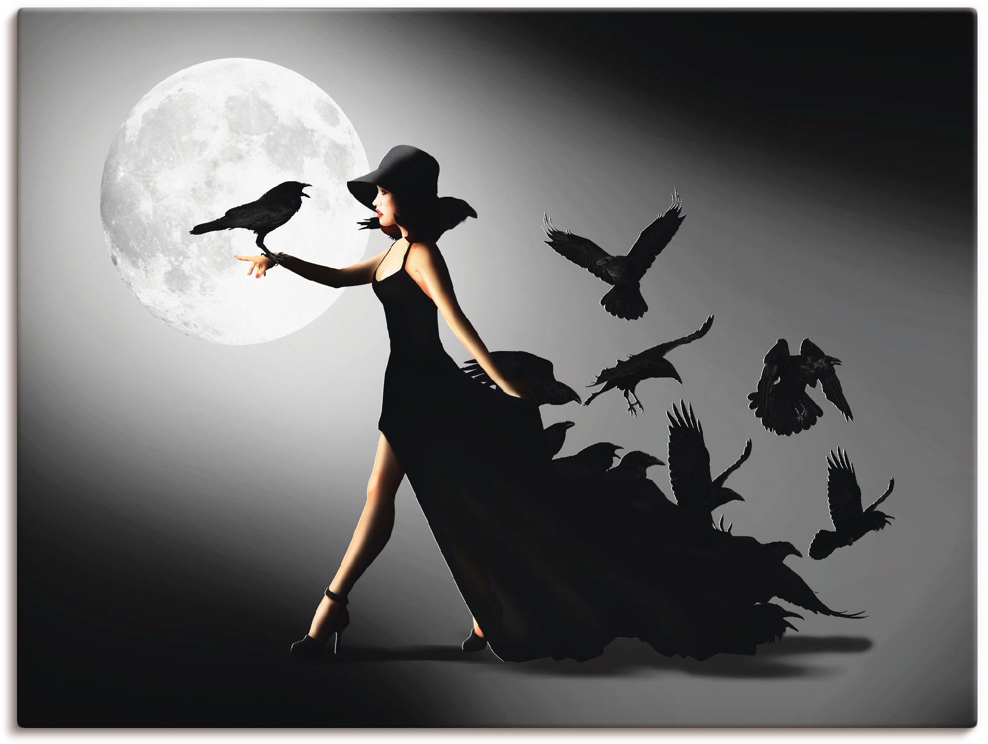 Artland Wandbild »Die Frau mit den Raben« Animal Fantasy 1 Stk. tlg. als Alubild, Leinwandbild, Poster in verschied. Grössen