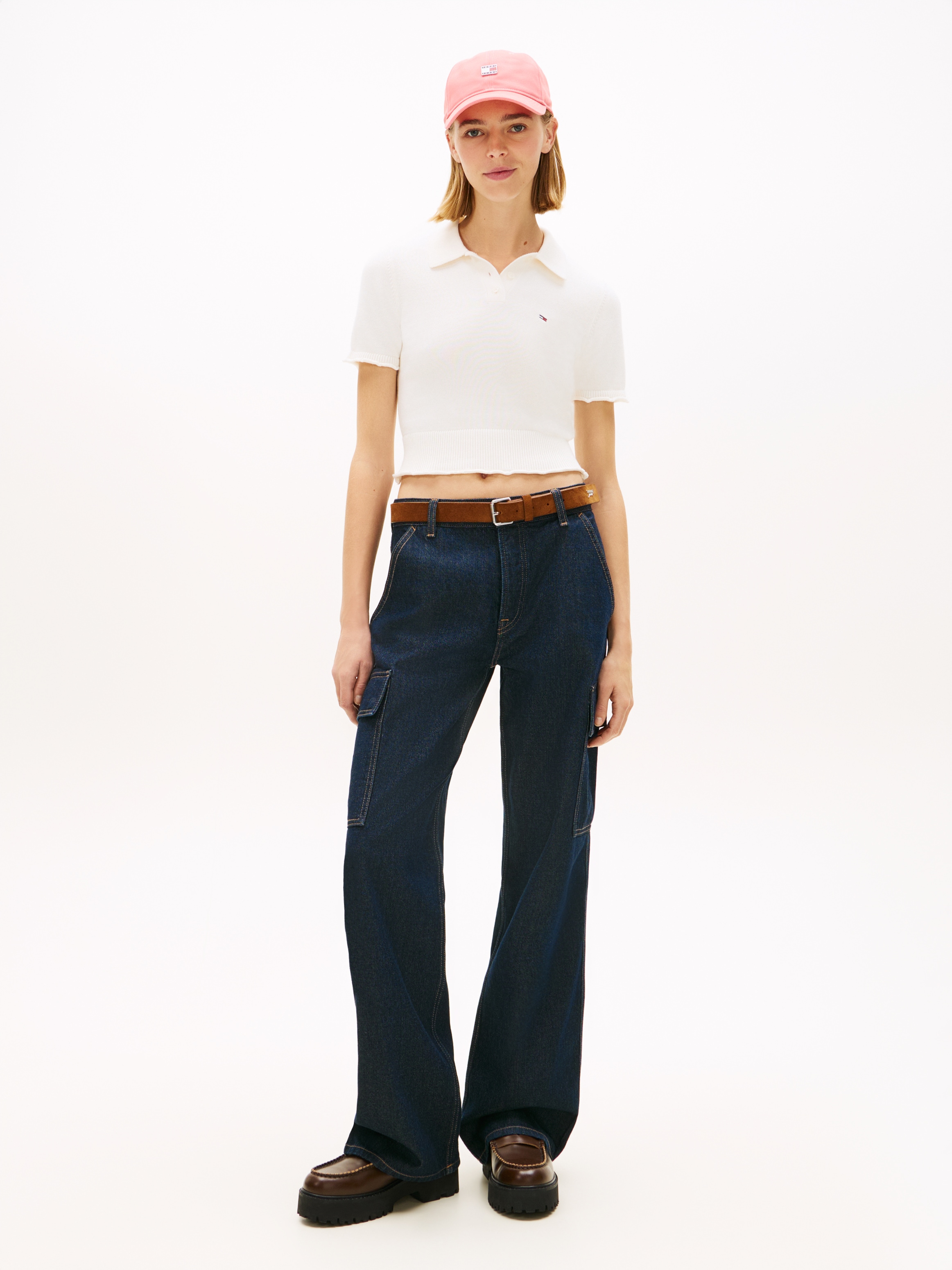 Tommy Jeans Pull en tricot »TJW LETTUCE POLO SWEATER« manches courtes avec ourlet froncé