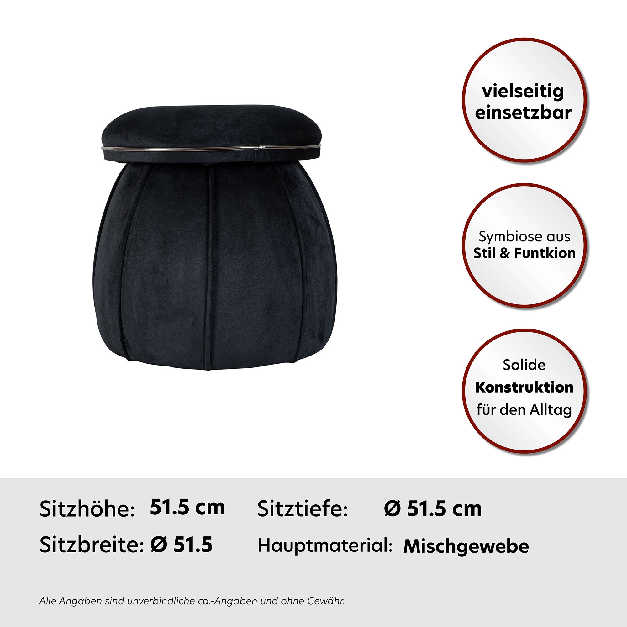 Kayoom Sitzhocker »Hocker Corin,extravagante Form,stilvolle Farben,elegant gesteppter Fuss« 1 Stk. tlg. komfortabel, hochqualitativ, pflegeleicht, sorgfältig verarbeitet