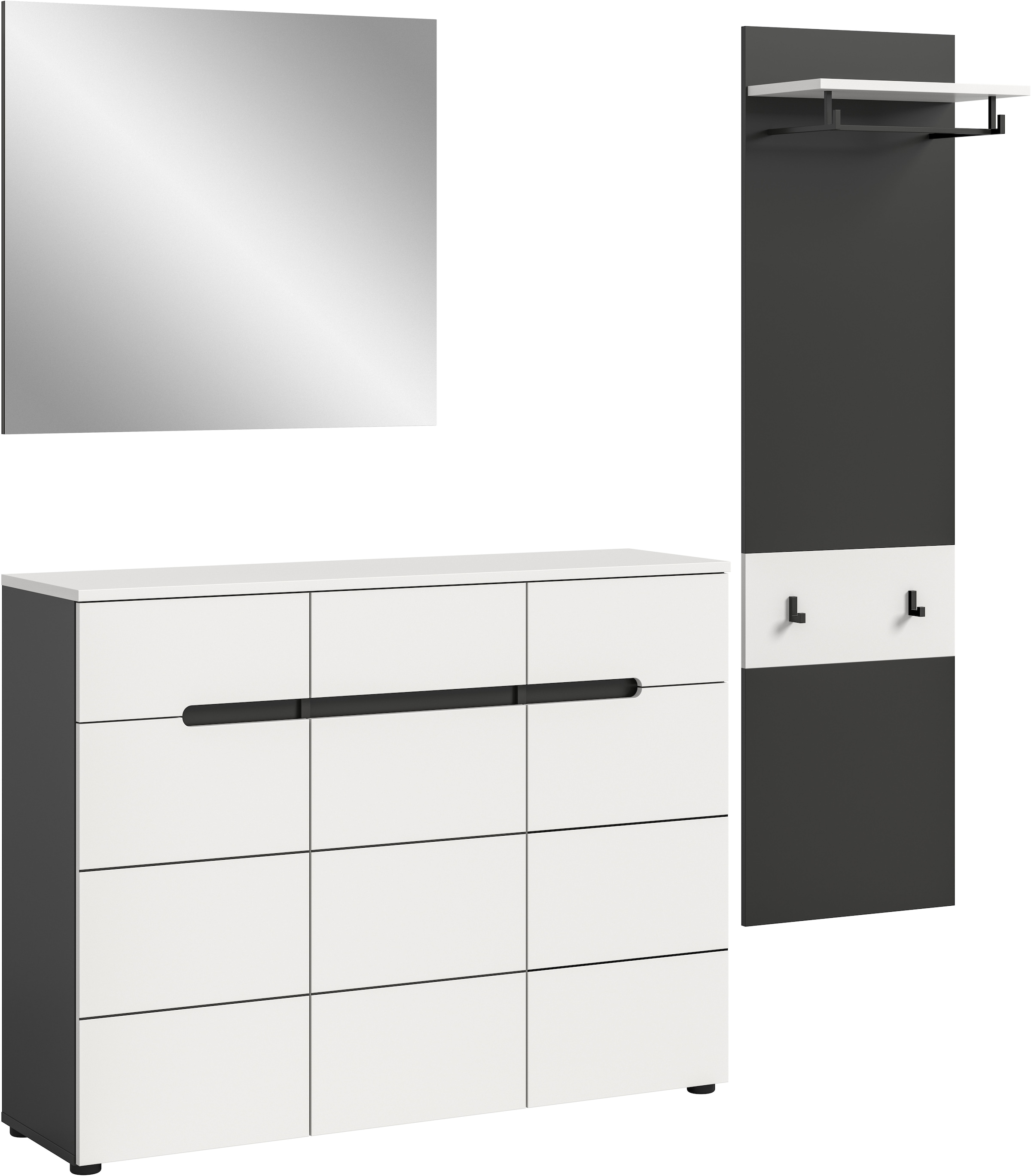 Home affaire Ensemble de vestiaires »REHAT, TOPSELLER!, 3-teilig, Breite 180 cm, individuell erweiterbar« Set, bestehend aus: Kommode, Spiegel und Garderobenpaneel, 3 cuis tlg.