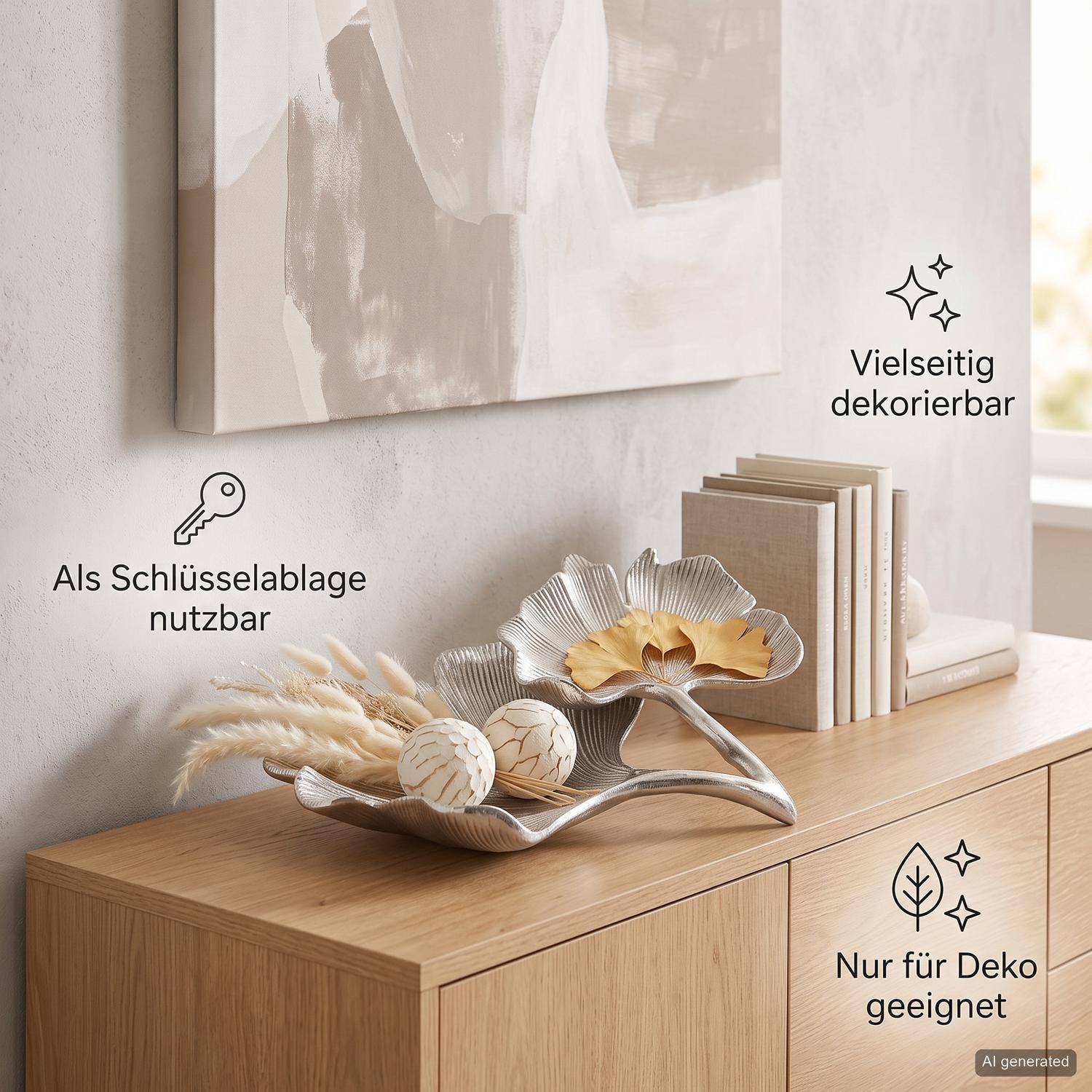 GILDE Coupe décorative »Schale Ginkgo Blatt, silber« couleur argentée