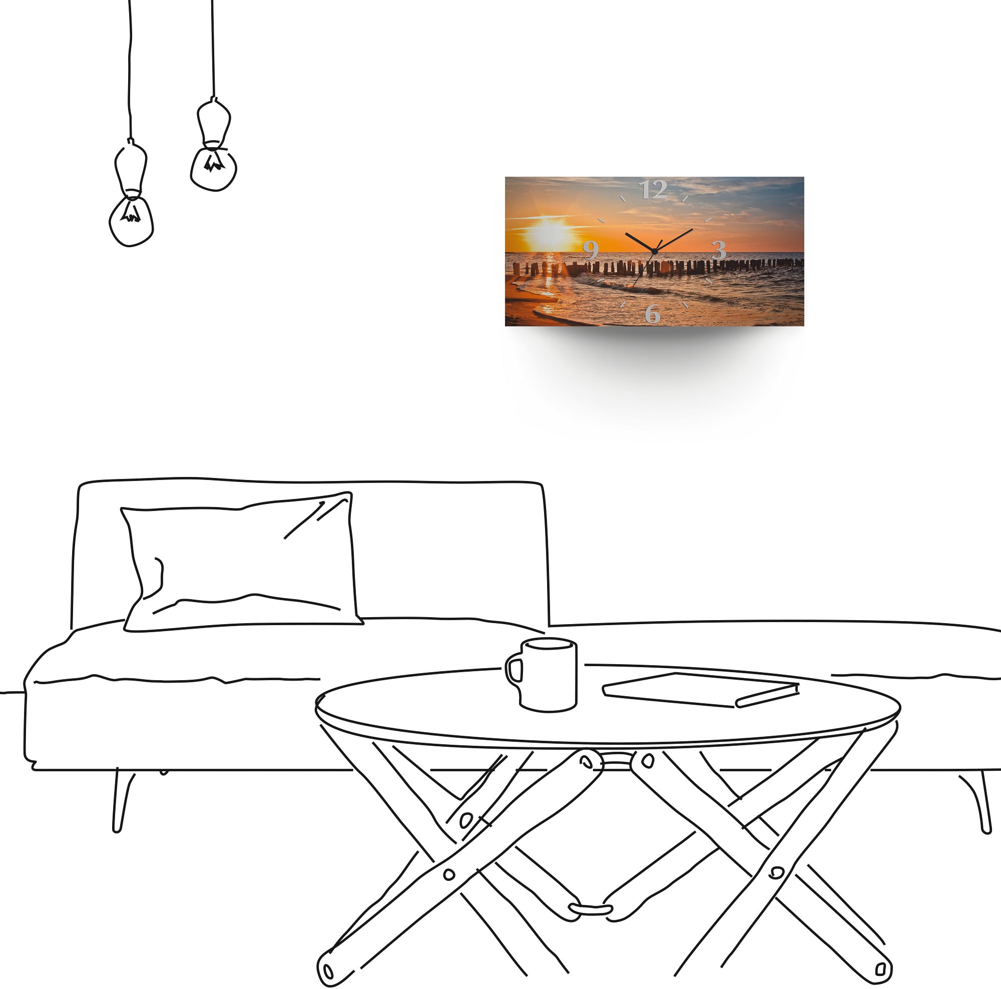 Artland Horloge murale »Schöner Sonnenuntergang am Strand« wahlweise mit Quarz- oder Funkuhrwerk, lautlos ohne Tickgeräusche