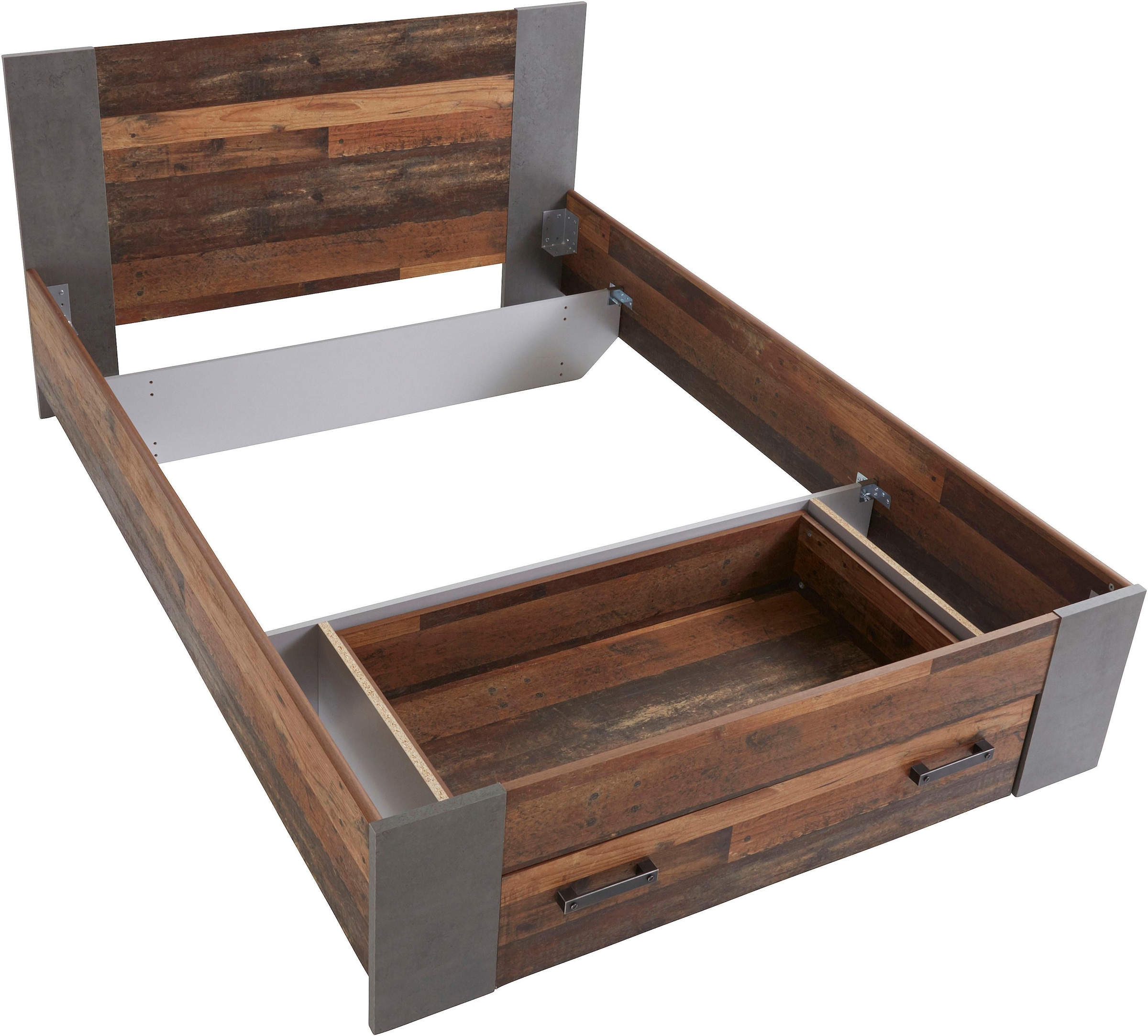 FORTE Lit »Clif, Jugendbett, Belastbarkeit 120 KG, Schubkasten optional« Surface de couchage 140x200 cm,  Design industriel