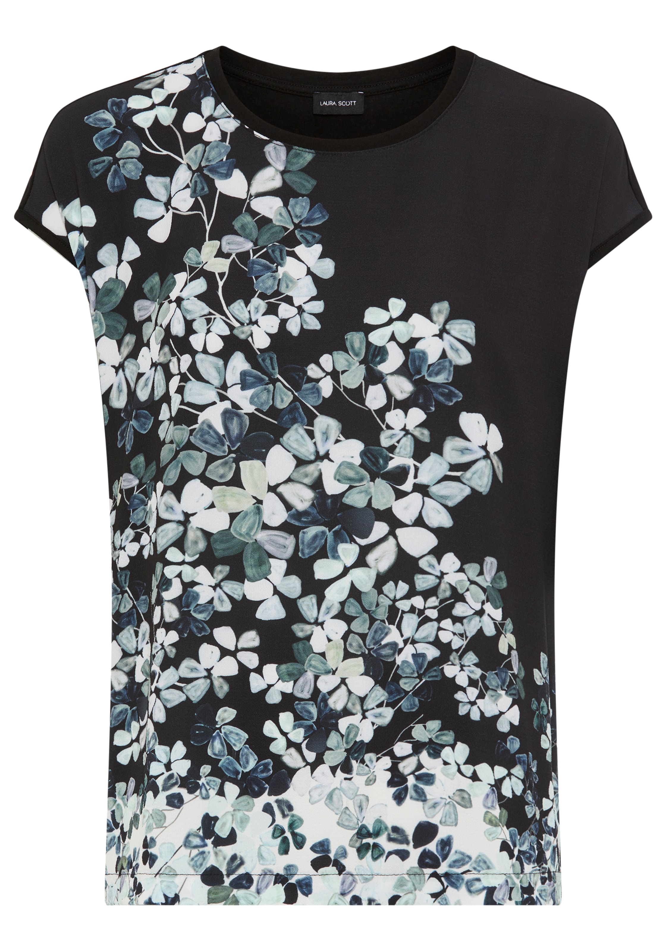 Laura Scott Shirtbluse im Materialmix, hinten weicher Jersey vorne geblümter Bluseneinsatz