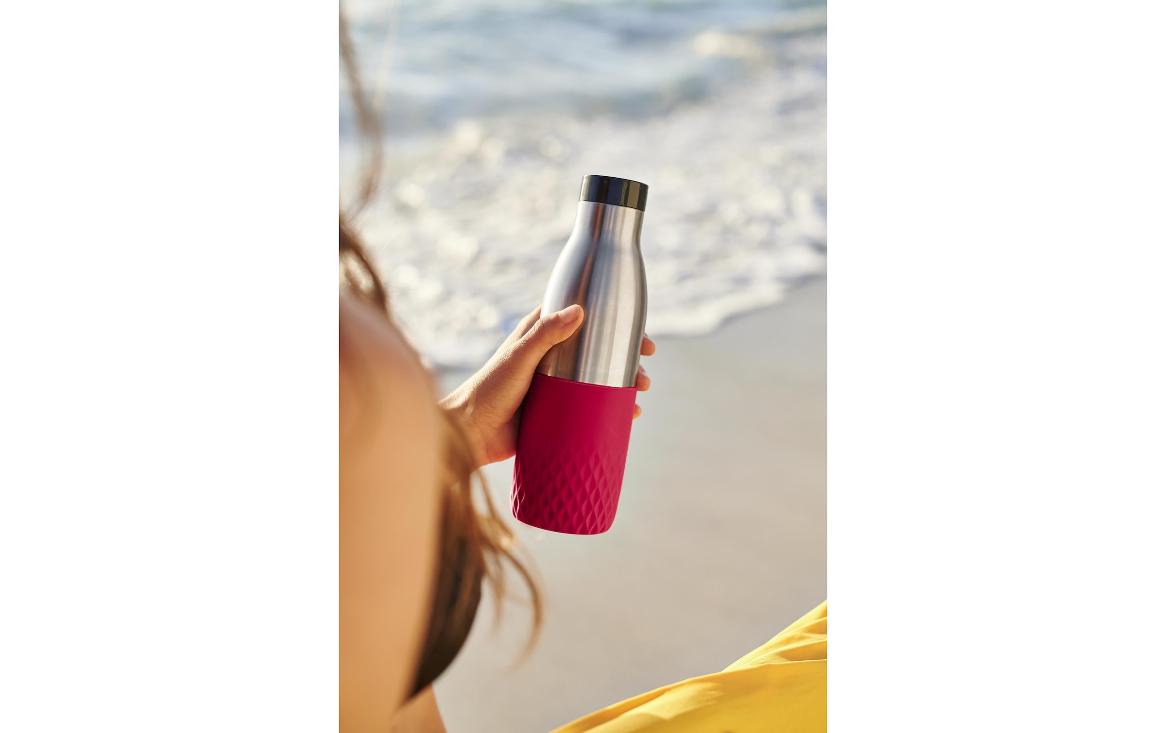 Emsa Gourde »Bludrop Sleeve« acier inoxydable/silicone, Quick-Press, 12h chaud/24h froid
