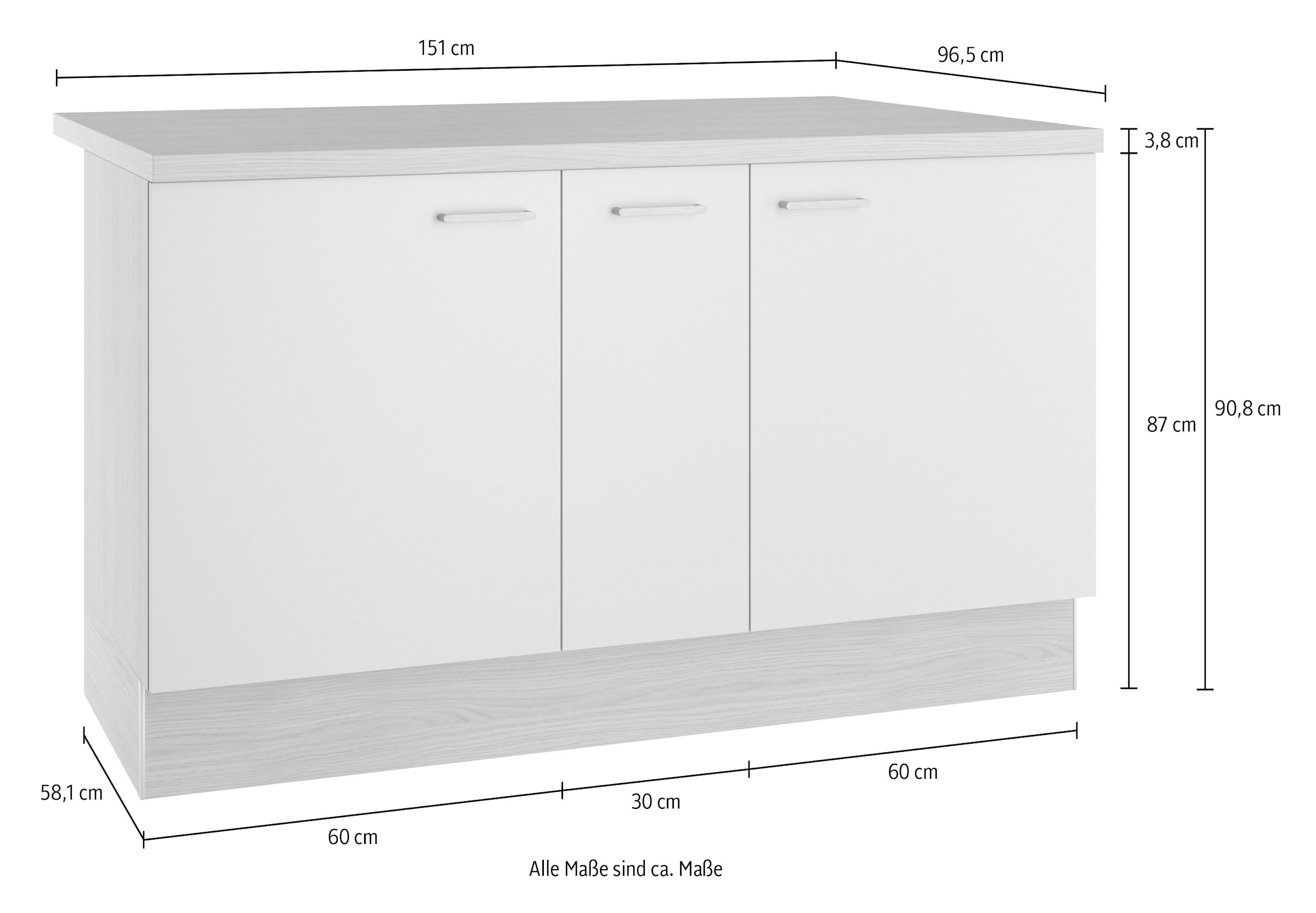 KOCHSTATION Ilot de cuisine »KS-Lucy« Breite 151 cm, Soft-Close, höhenverstellbare Füsse, Metallgriffe