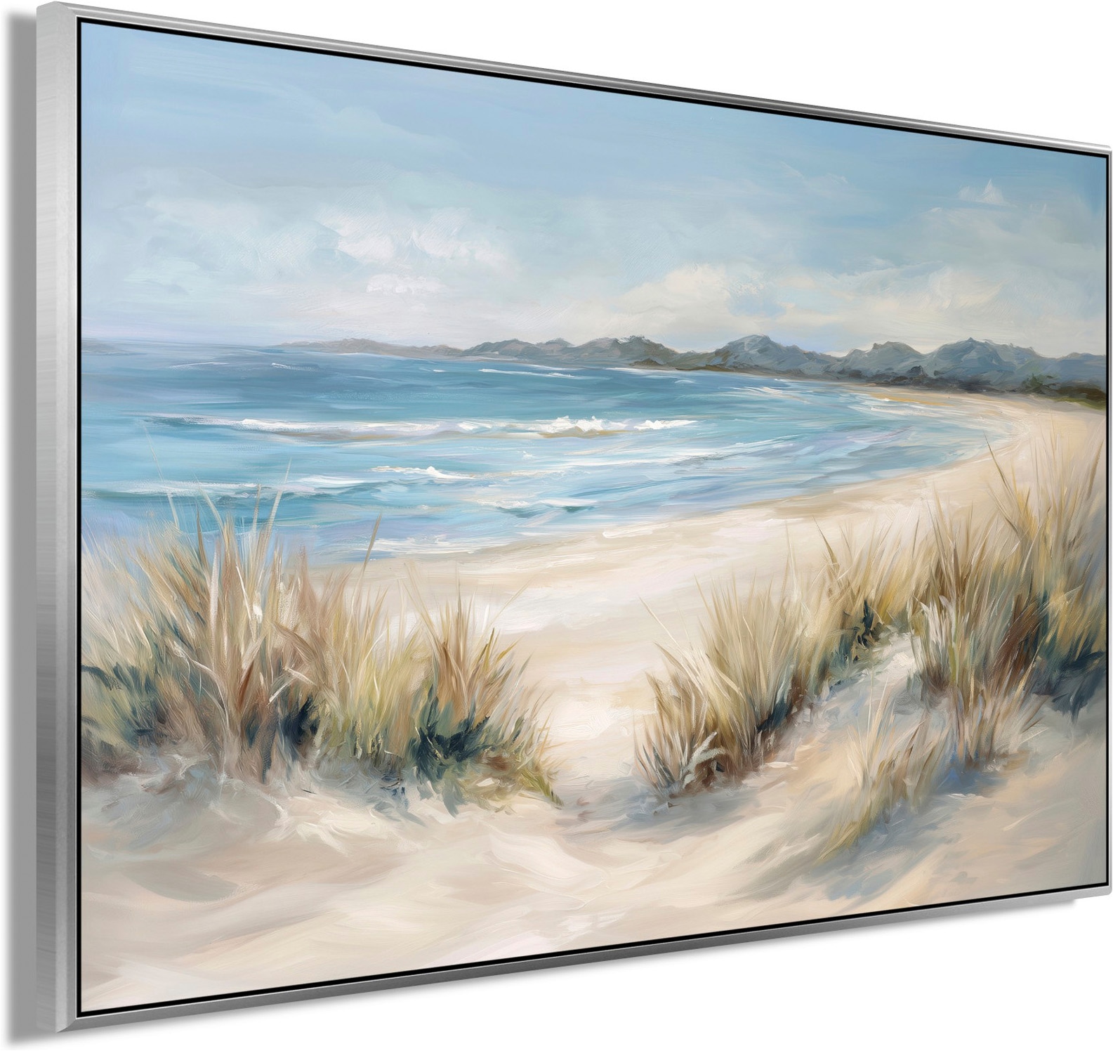 Bönninghoff Peinture à l'huile »handarbeit gerahmt STRAND 60x90 cm – Wandbild modern« Côte | Mer | Plage fabriqué à la main, chaque image est unique, cadre à joint creux