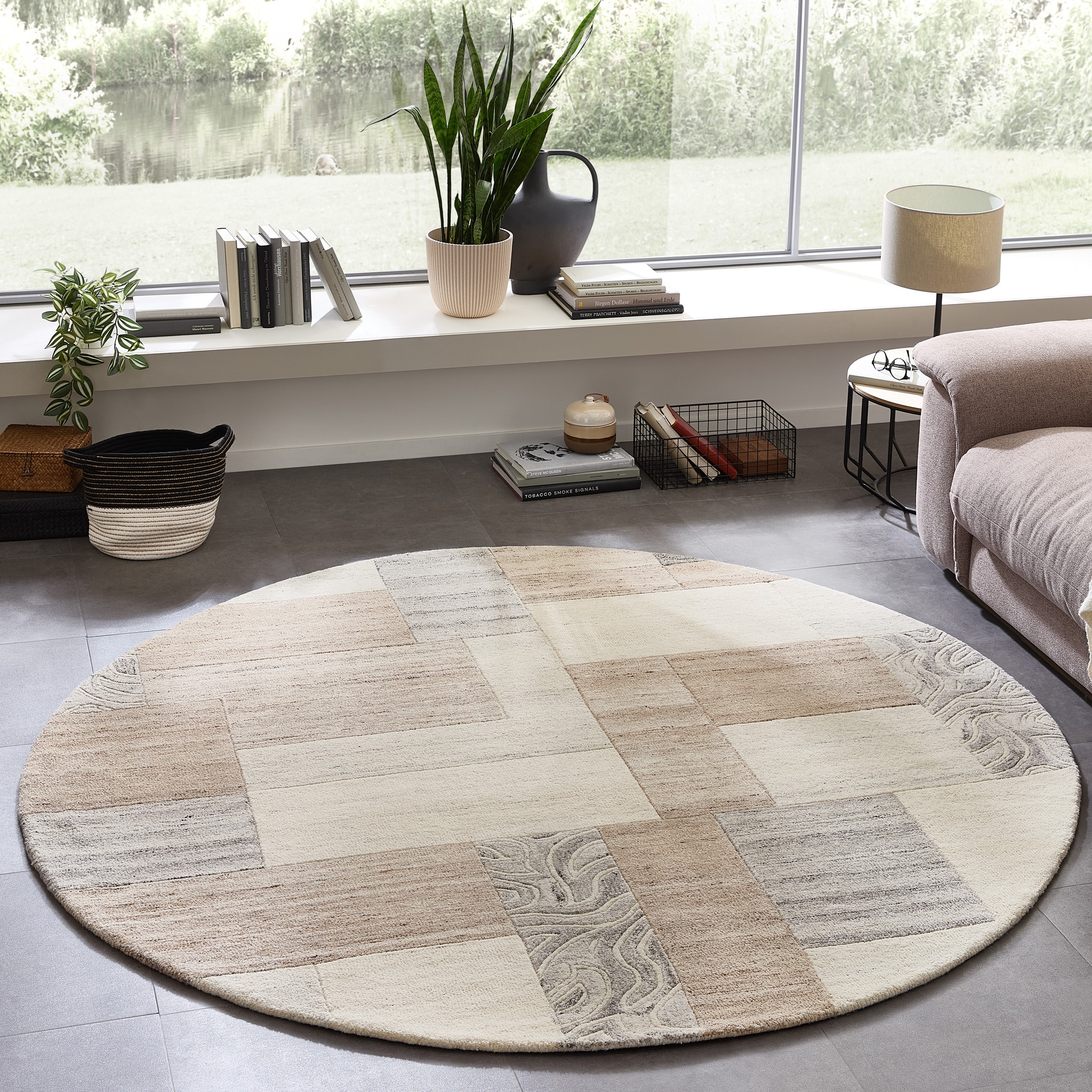 THEKO Tapis en laine »Lola,  Wolle, handgearbeitet, Patchwork Design« Rond 12 mm Höhe handgetuftet, Wohnzimmer, Schlafzimmer, Esszimmer