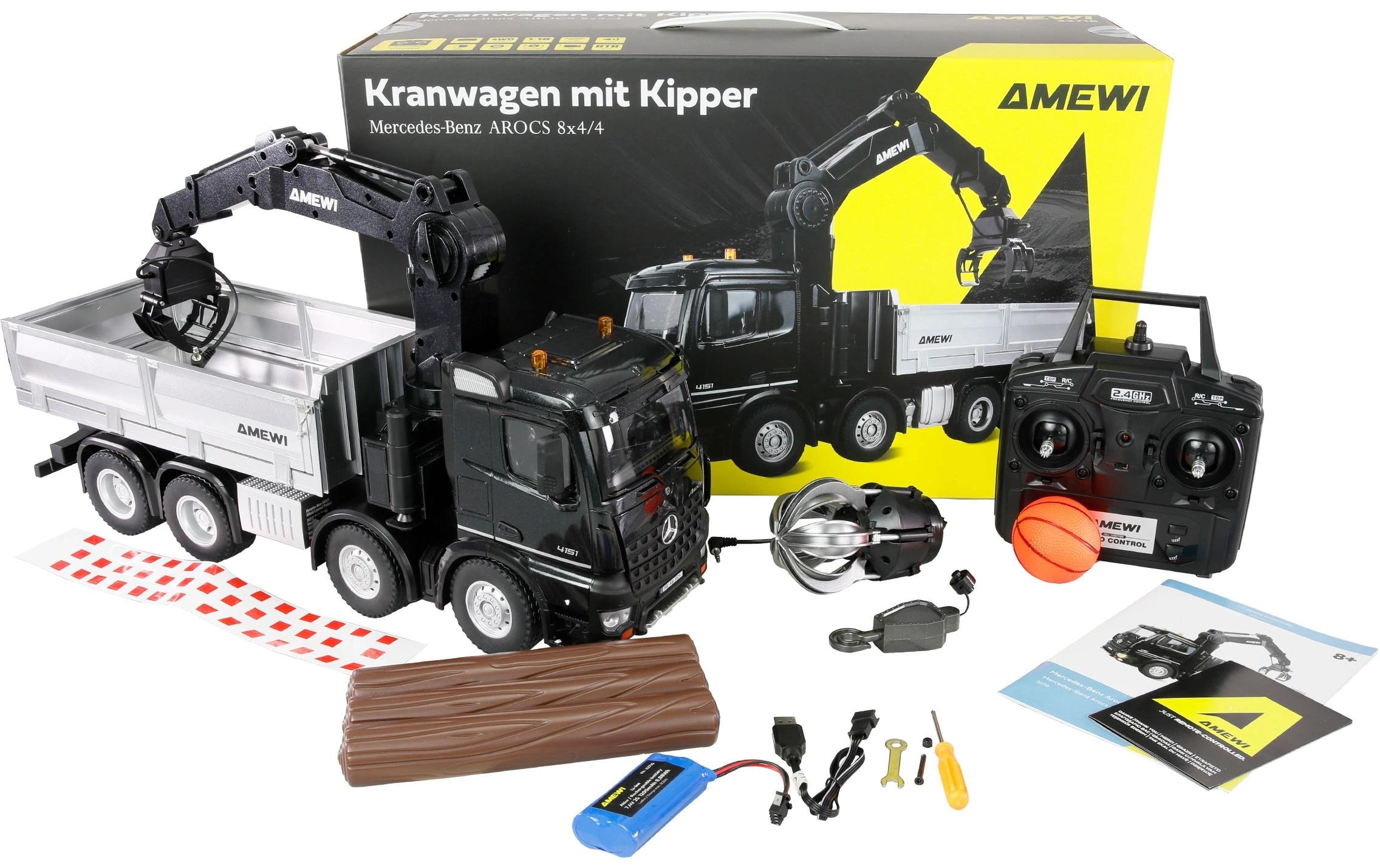 Amewi RC-LKW »Mercedes-Benz Arocs 8 x 4/4 1:18 Kran/Kipper« Antrieb 8x4