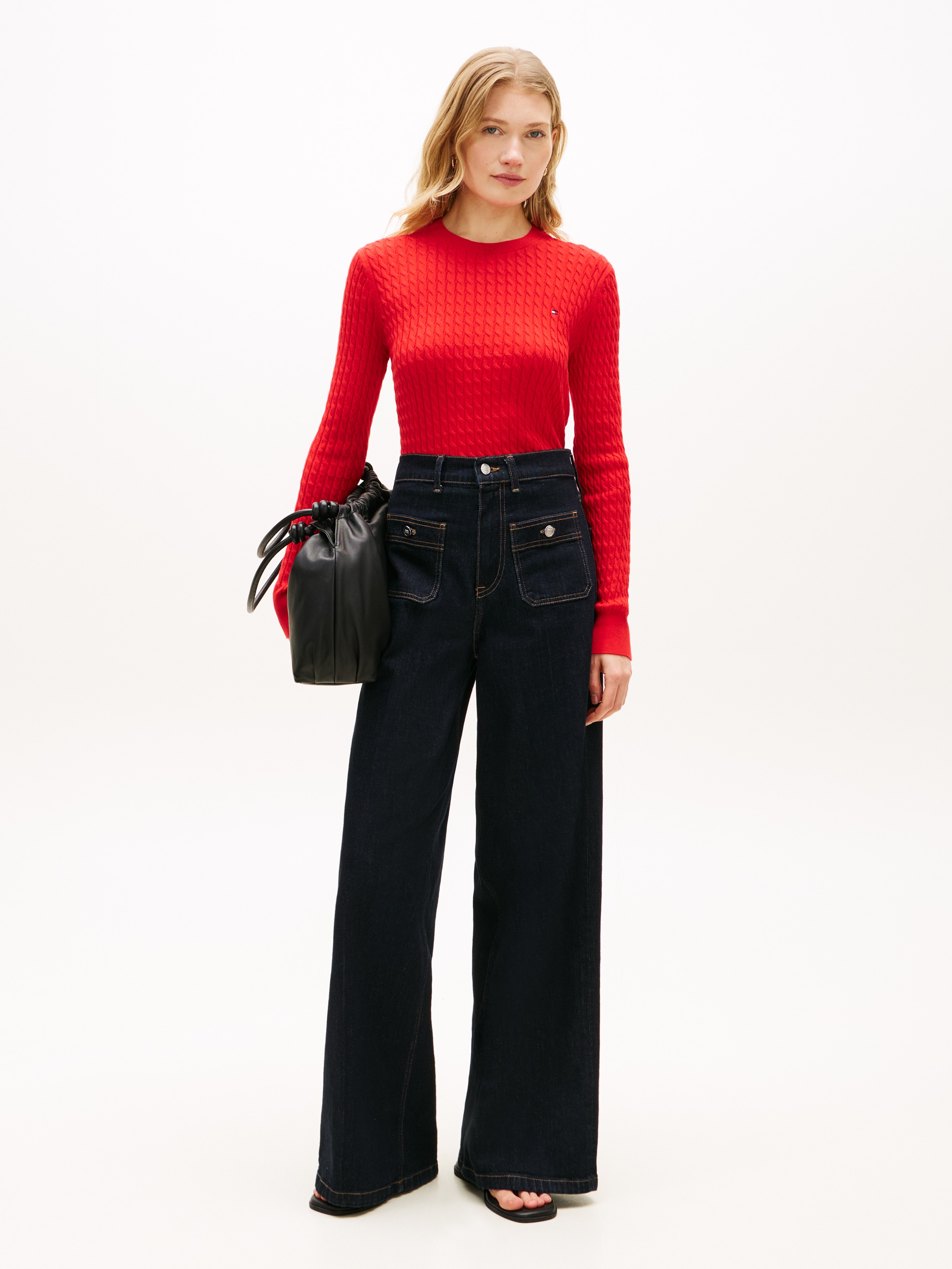 Tommy Hilfiger Pull à col rond »CO CABLE C-NK LS SWEATER« coton, avec motif torsadé, coupe régulière