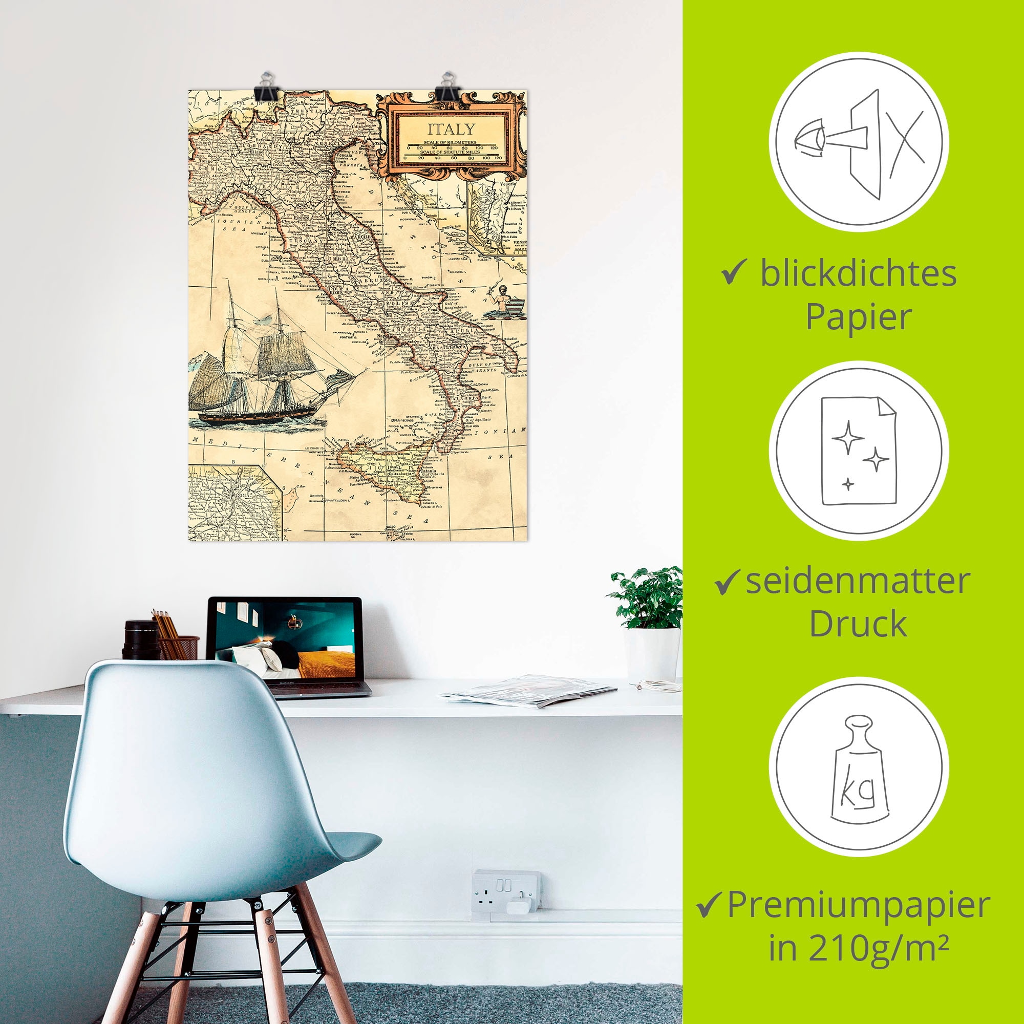 Artland Wandbild »Italienkarte« Landkarten 1 Stk. tlg. als Leinwandbild, Poster in verschied. Grössen