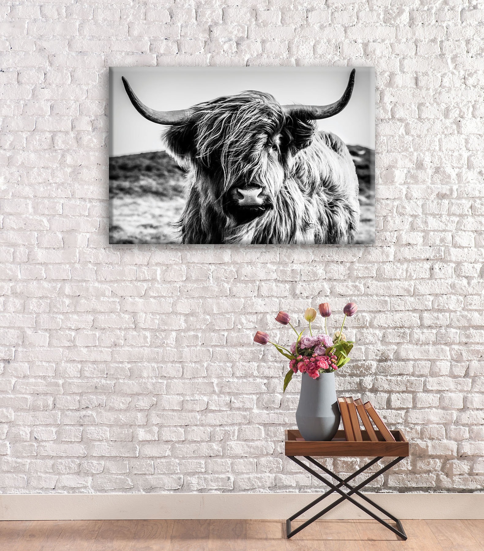 Bönninghoff Tableau sur toile »Wandbild HOCHLANDRIND – Leinwandbild Keilrahmen Deko modern« Bœuf des Highlands | Images de vaches | Vache 1 cuis tlg. tendu sur châssis