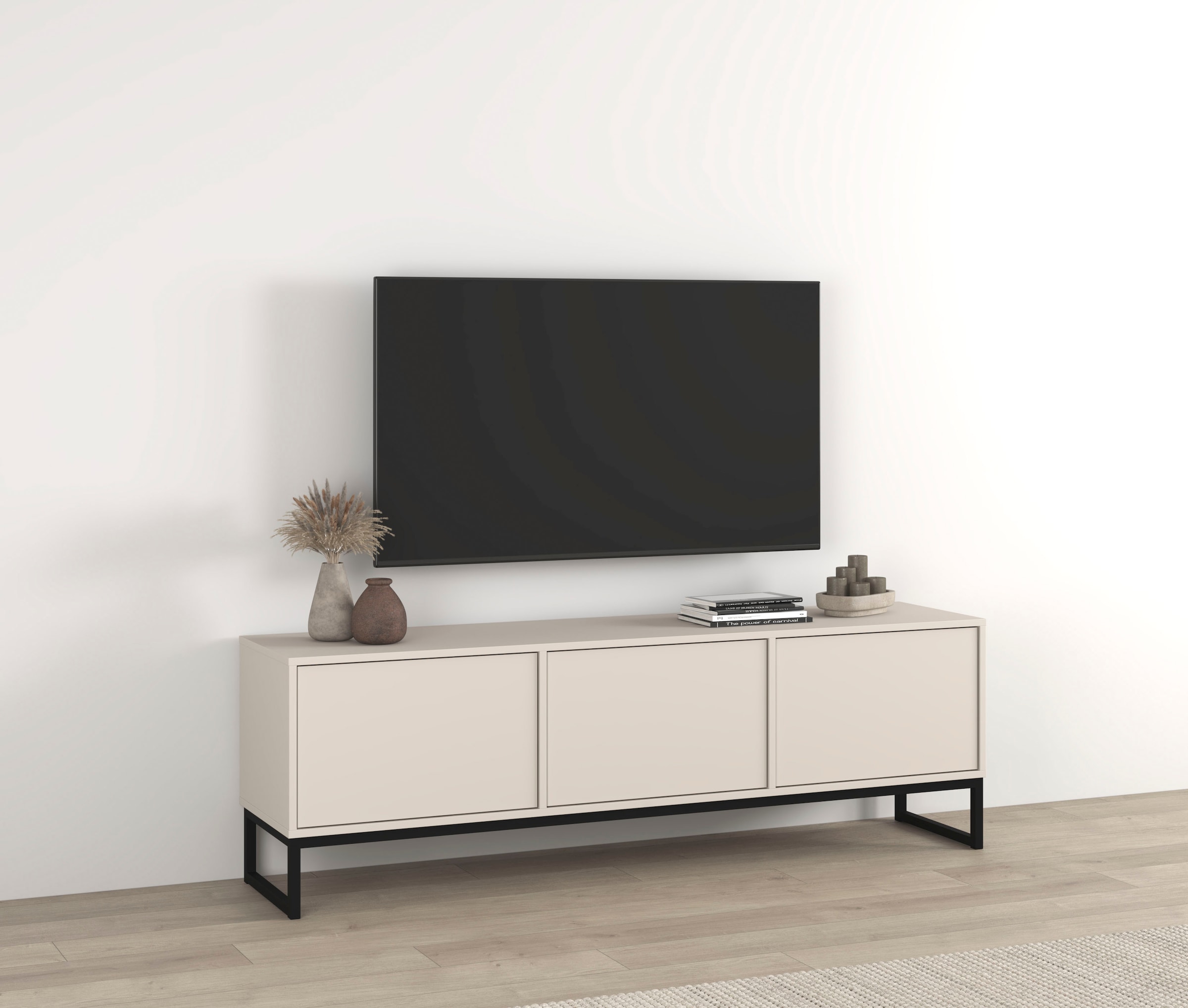GOODproduct Table basse »Loft, Breite 157 cm, TV-Board 3 Klappen, Metallkufen« commode TV avec beaucoup de rangement, fonction push-to-open