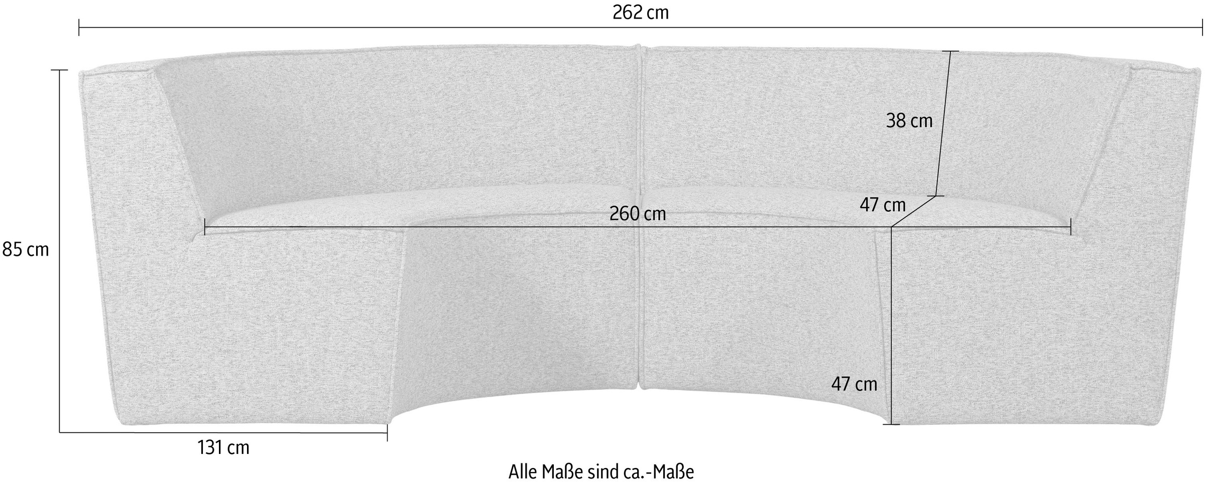 WOOOD Küchensofa »Europa mit runder Formgebung und Grobgewebe-Bezug B262 x T131 x H85 cm« Sehr hohe Verschleissfestigkeit, Tragkraft 300 kg, Teflon-Imprägnierung